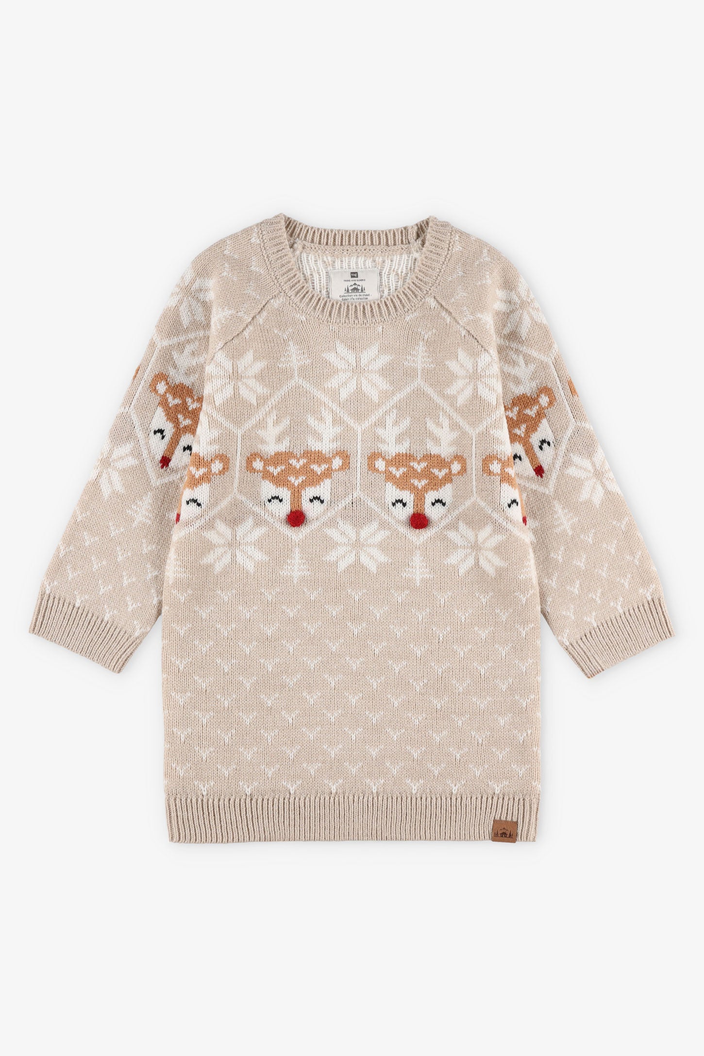 Robe manches longues tricot - Enfant fille && BEIGE/MULTI