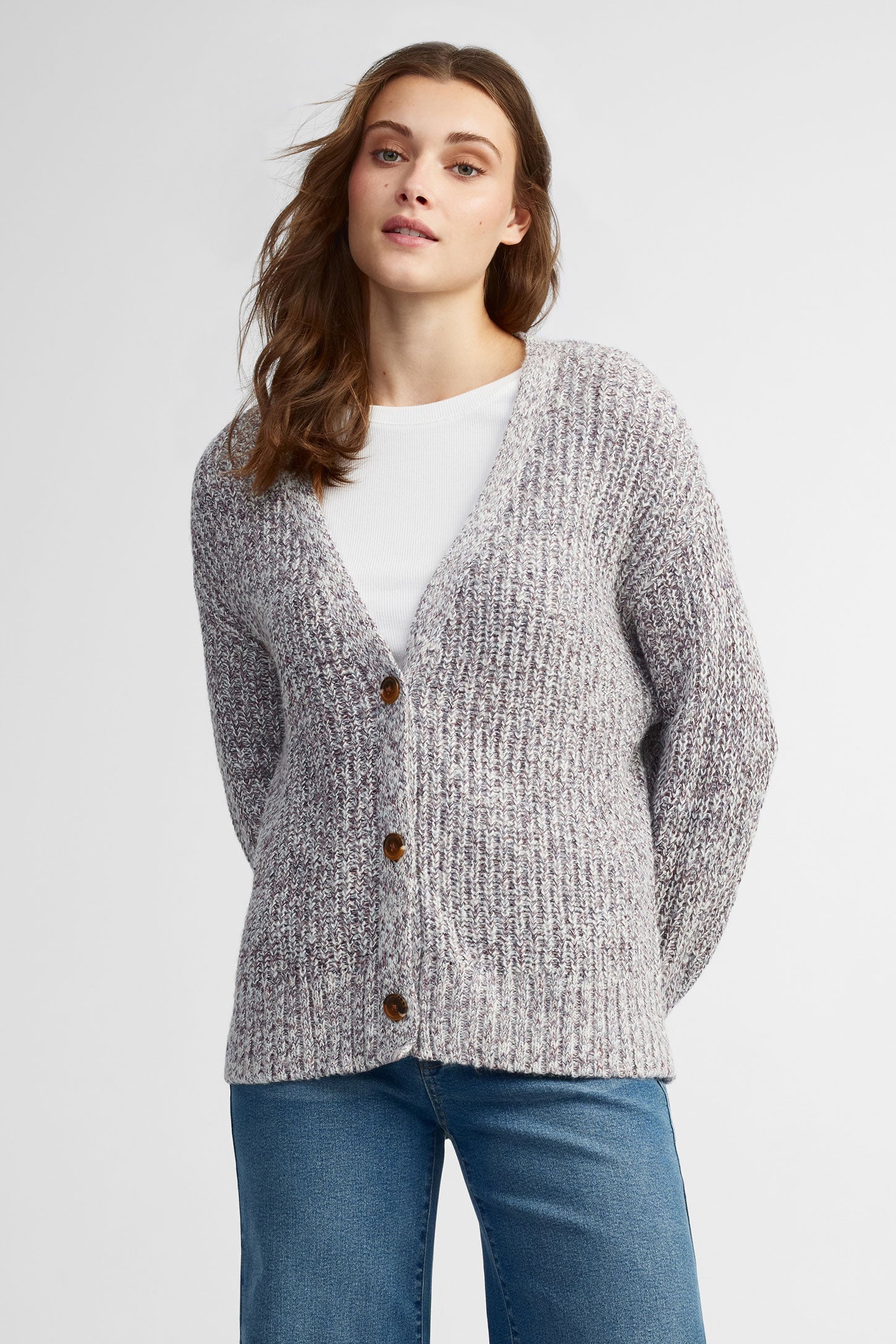 Cardigan tricot ample - Femme && BLANC CASSÉ/MULTI