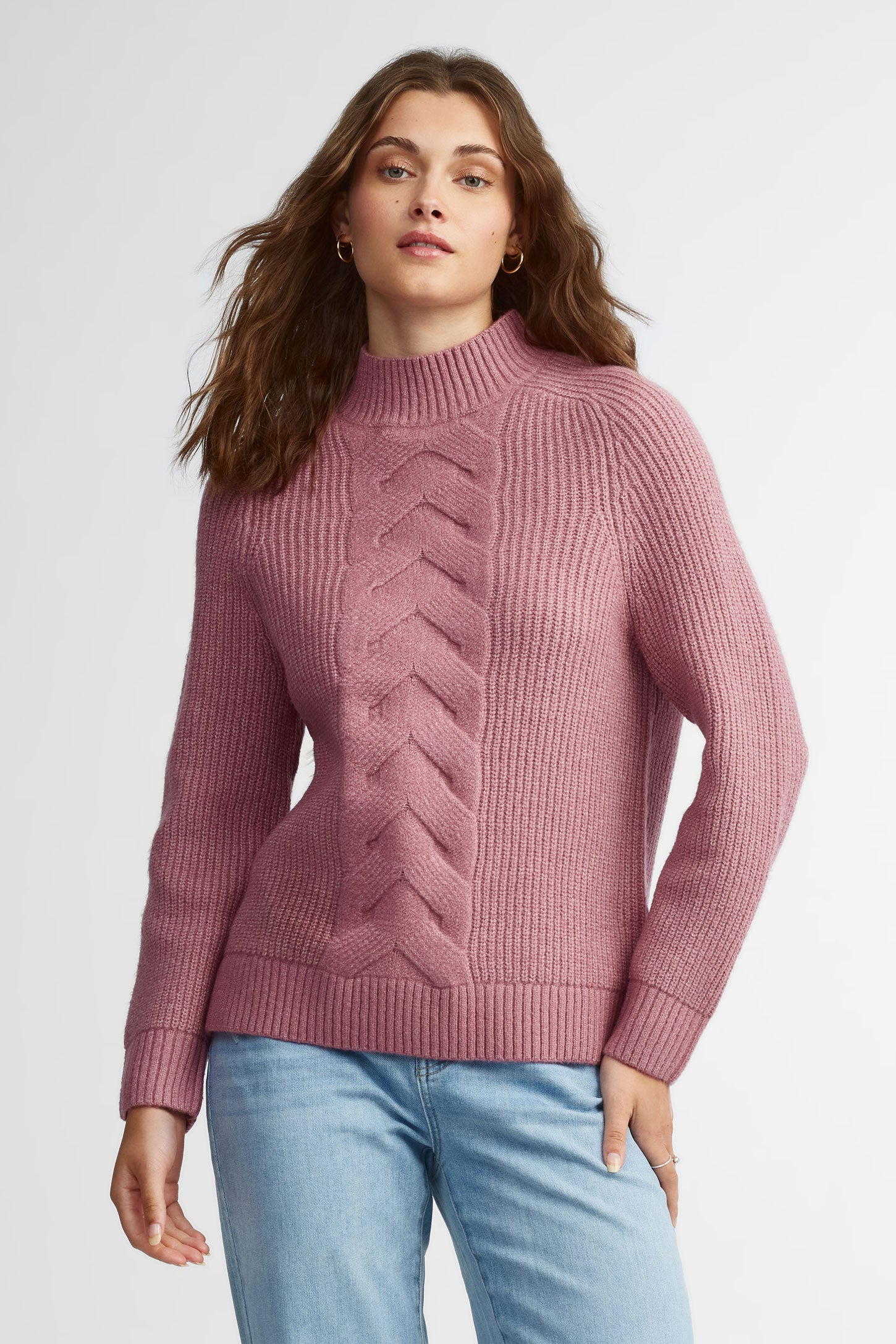 Chandail col montant tricot câble - Femme && ROSE