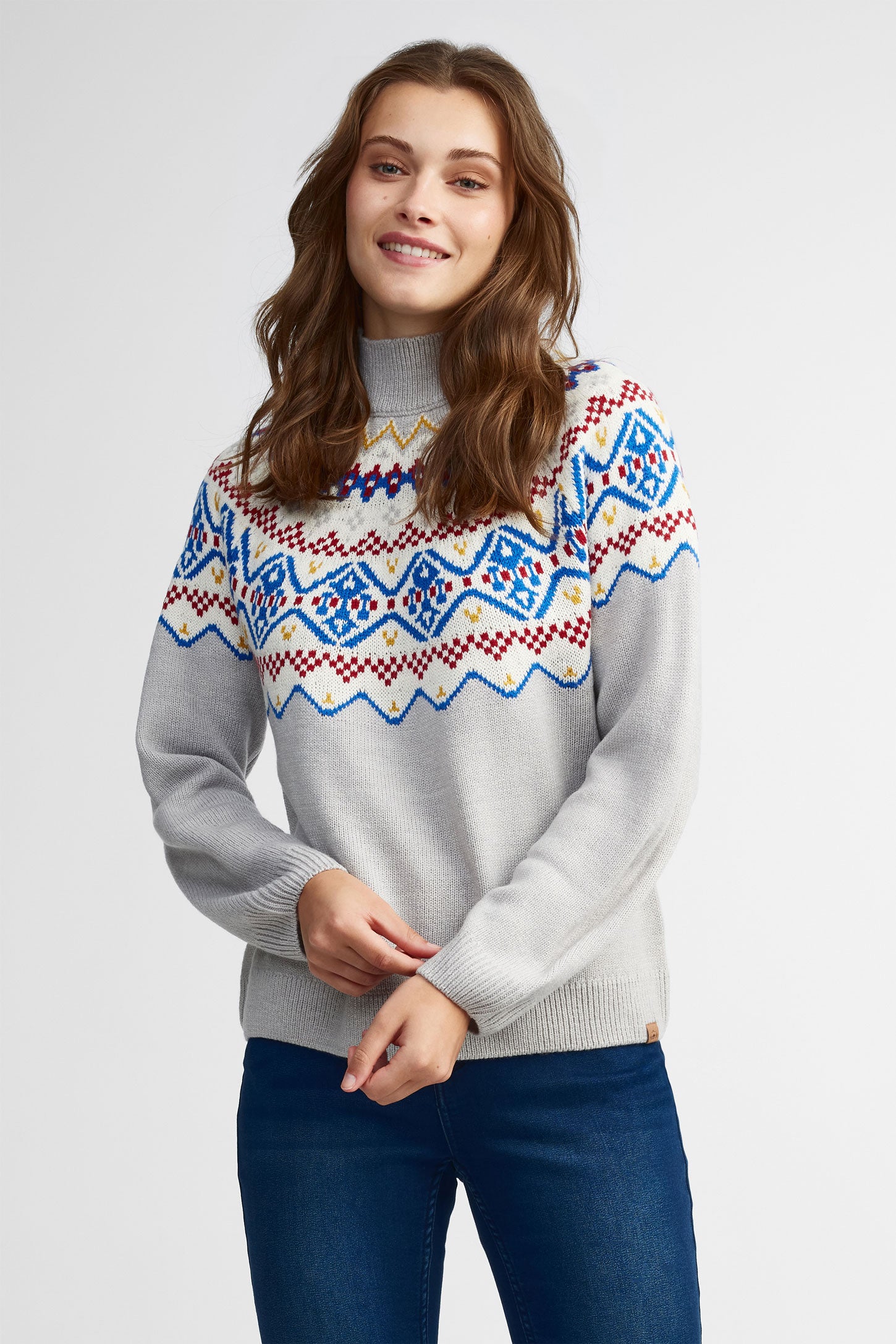 Chandail col montant tricot Fair Isle - Femme && GRIS MULTI