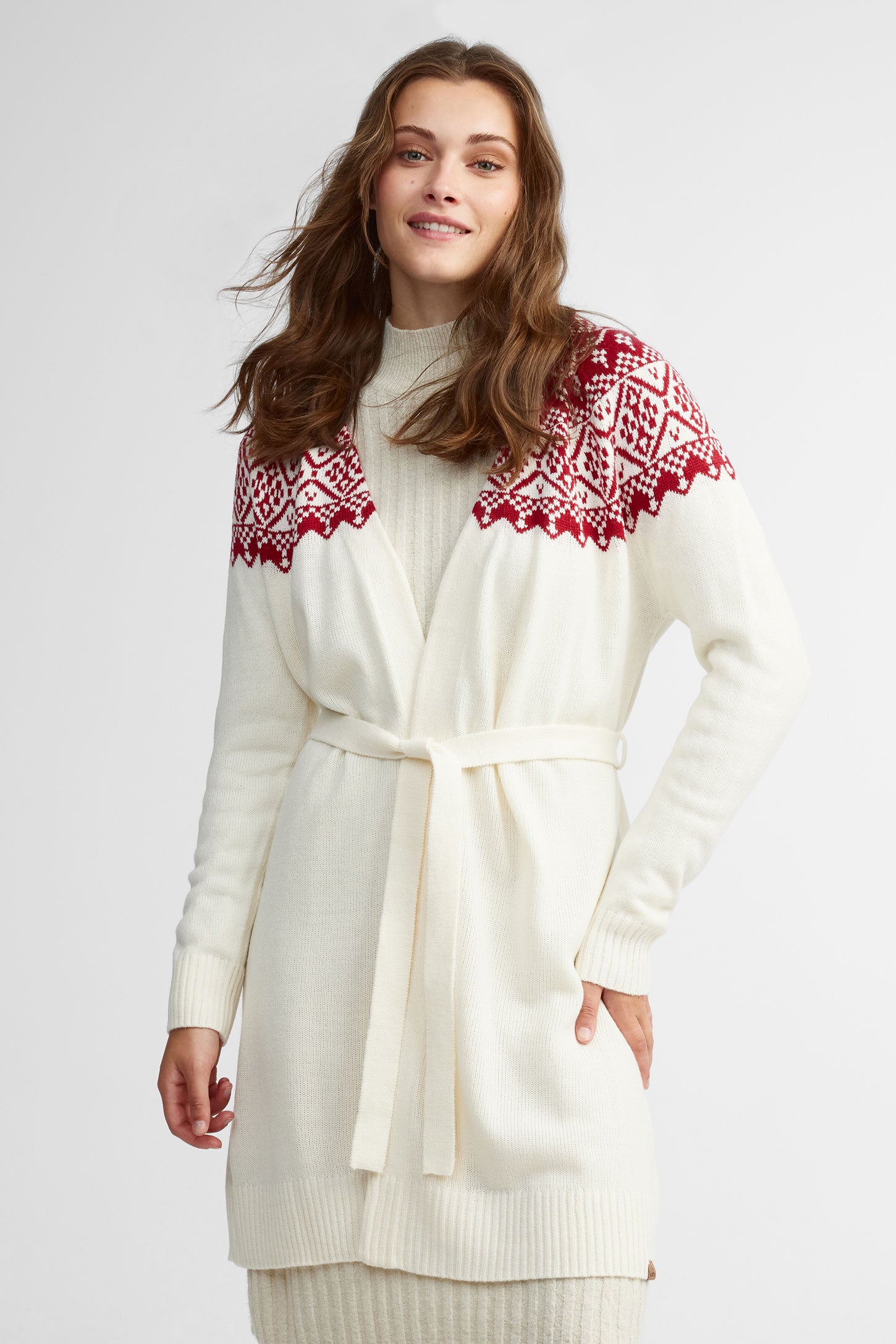 Cardigan long tricot Fair Isle - Femme && BLANC CASSÉ/MULTI