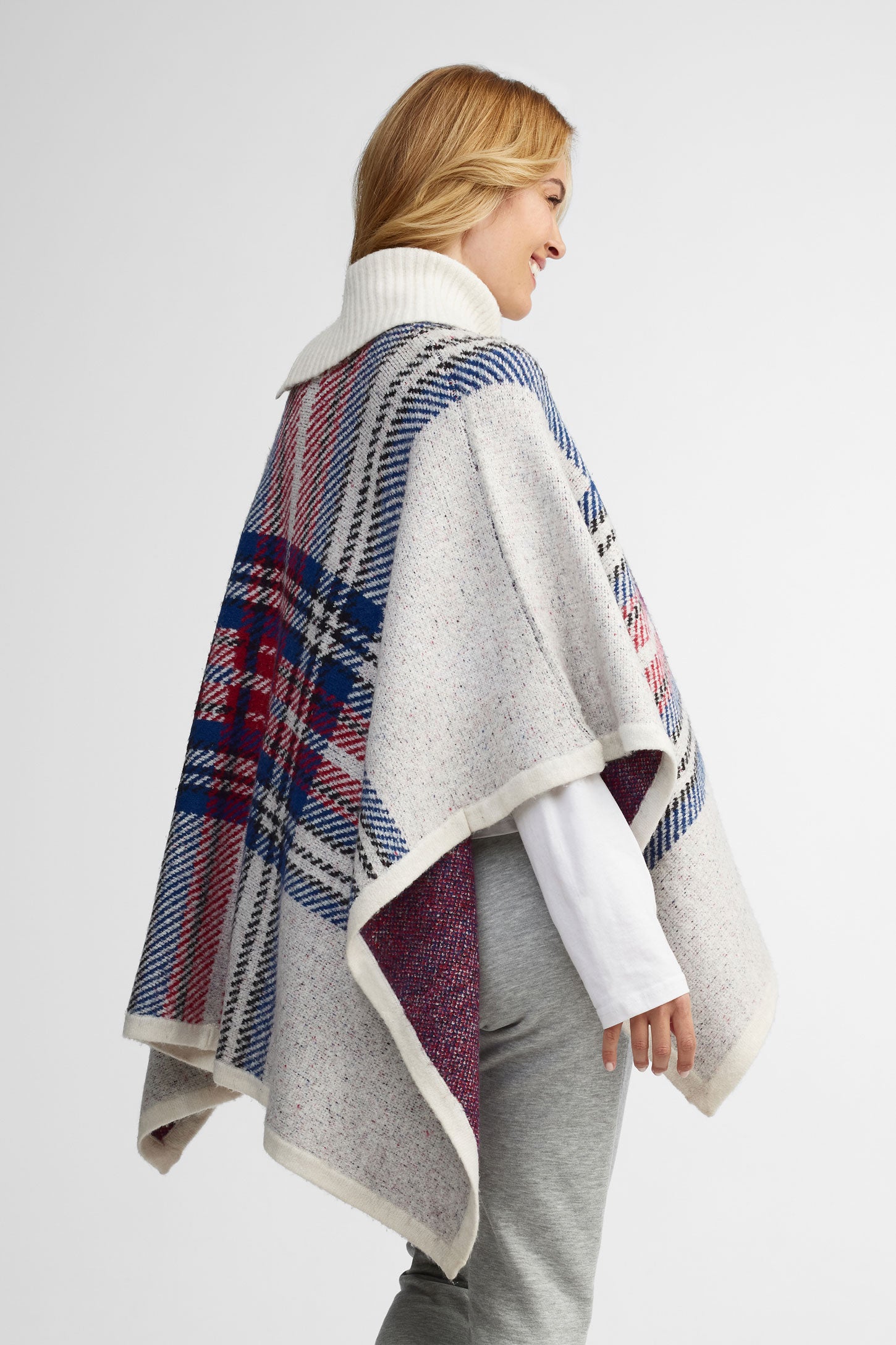 Poncho en tricot imprimé - Femme && BLANC CASSÉ/MULTI