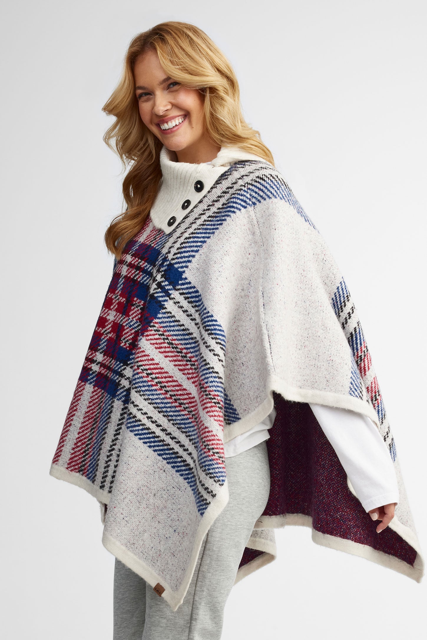 Poncho en tricot imprimé - Femme && BLANC CASSÉ/MULTI