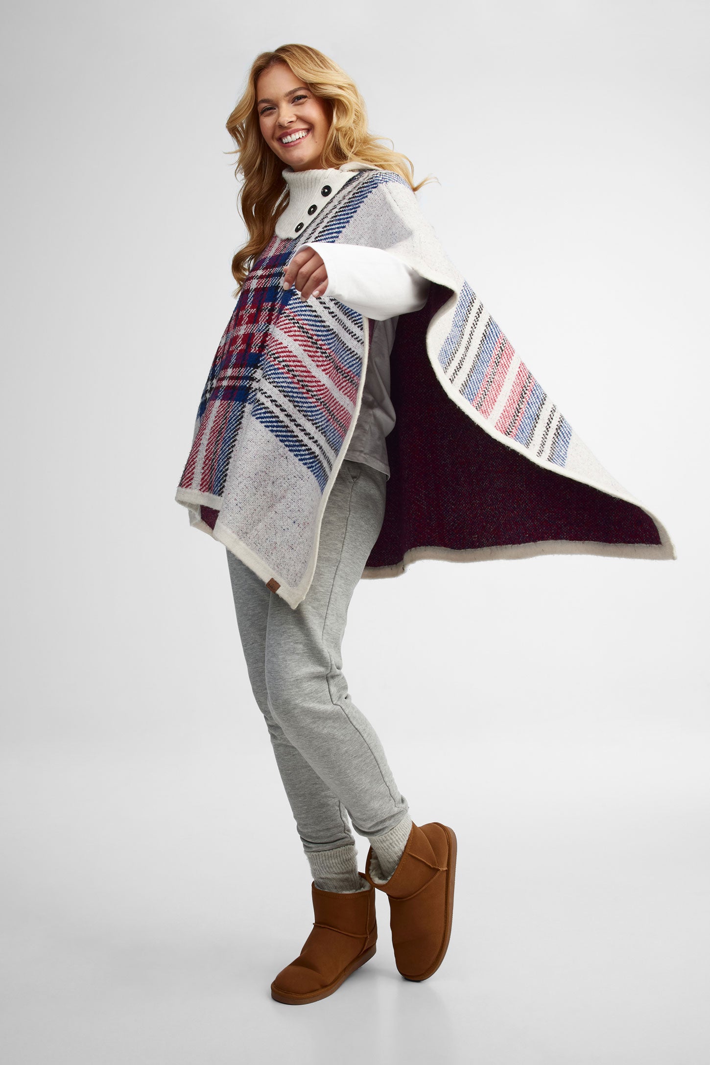 Poncho en tricot imprimé - Femme && BLANC CASSÉ/MULTI