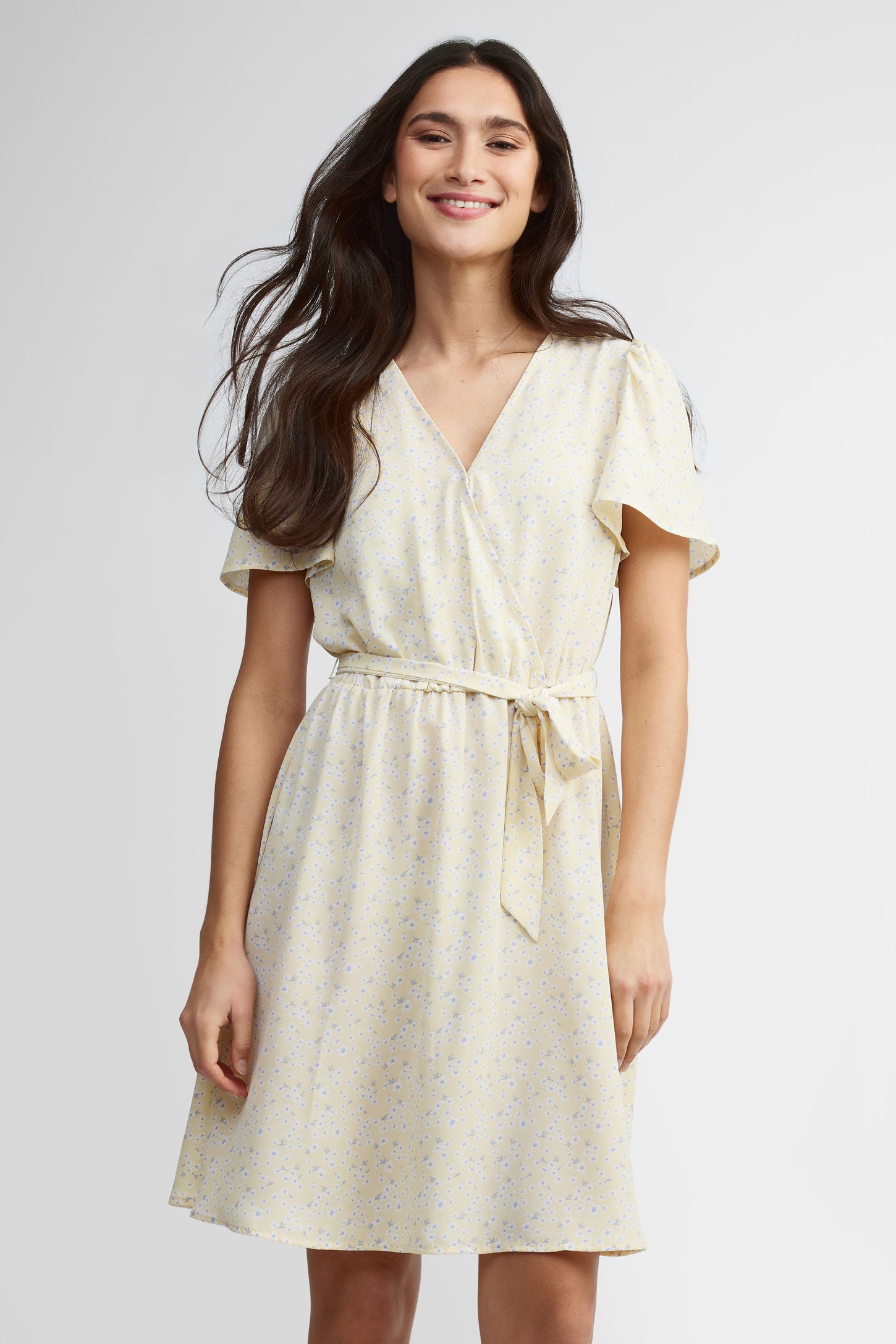 Robe cache-cœur manches flottantes - Femme && JAUNE/MULTI