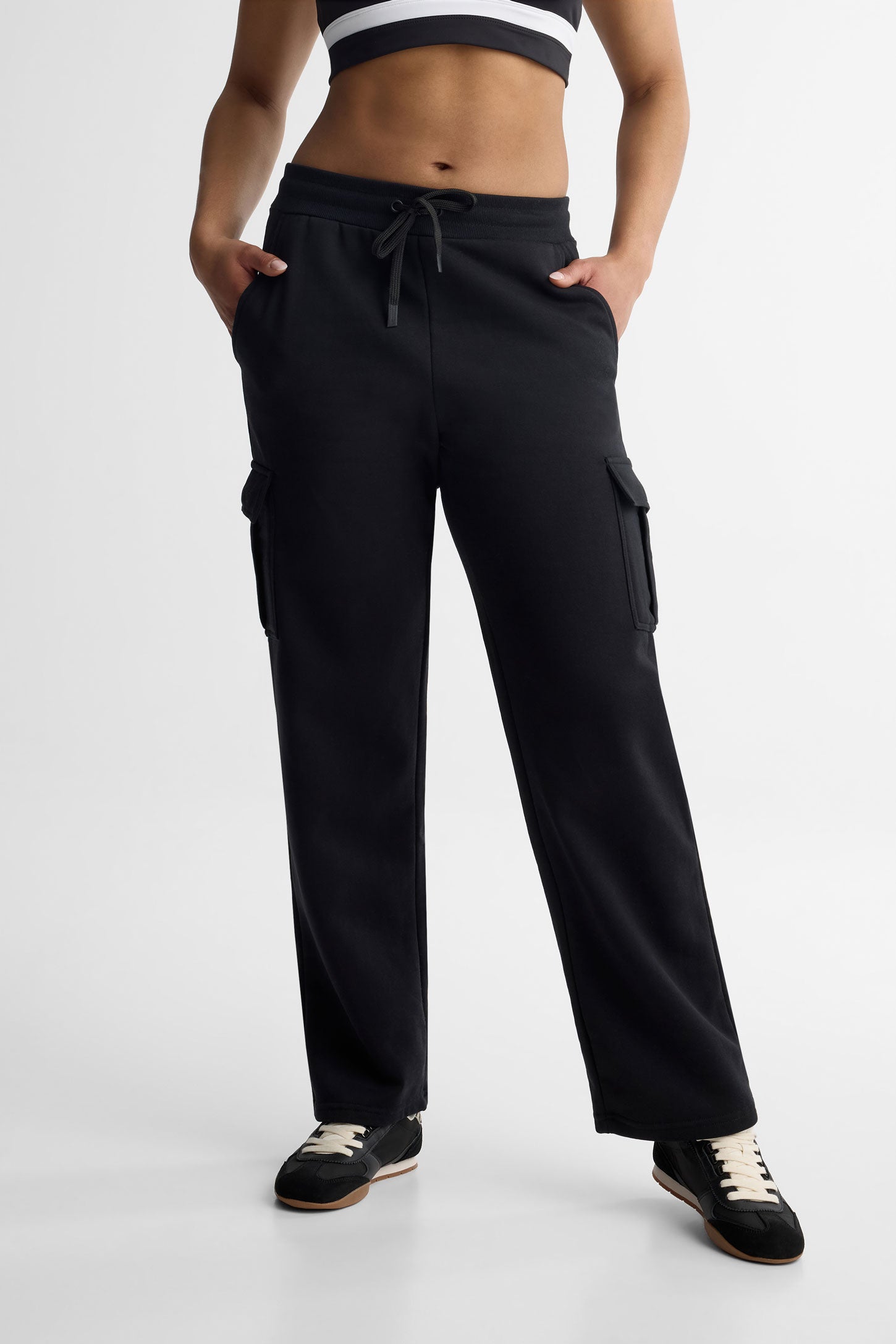 Pantalon cargo jambe droite coton ouaté - Femme && NOIR
