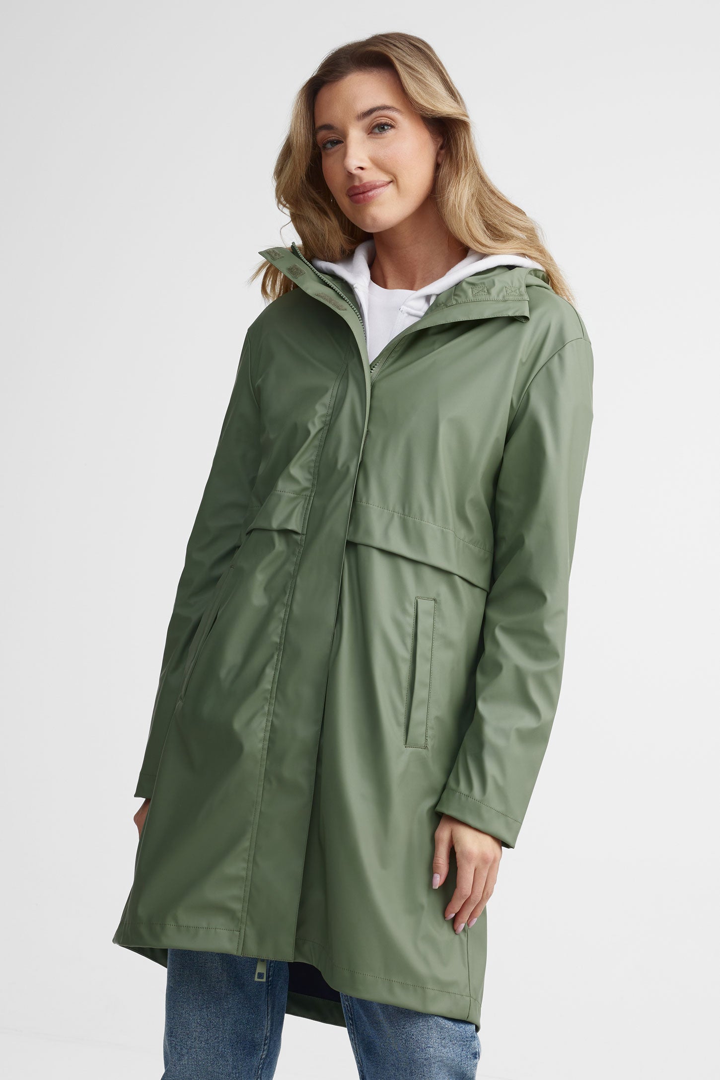 Manteau imperméable long - Femme && OLIVE
