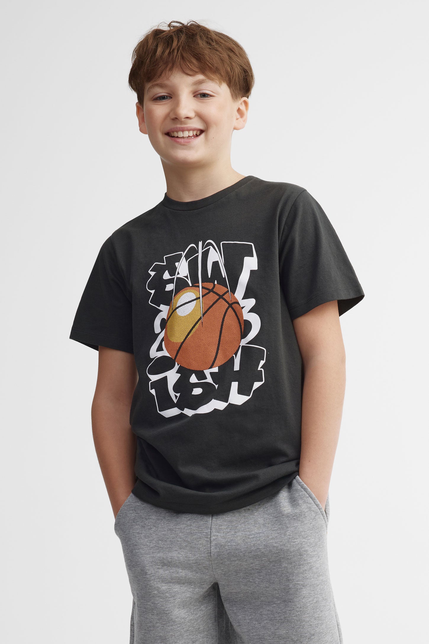 T-shirt col rond coton, 2/25$ - Ado garçon && NOIR