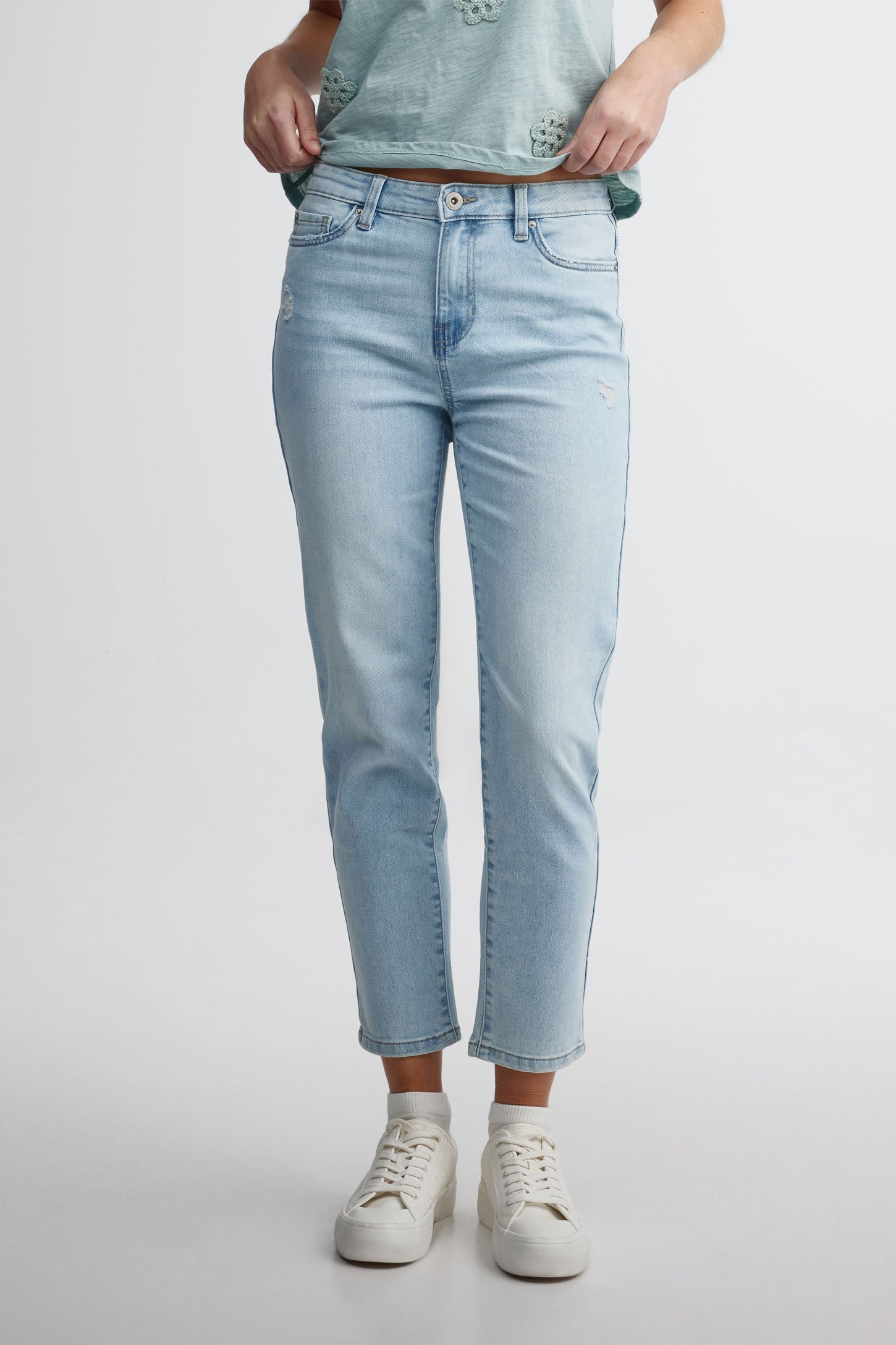 Essentials Jean Droit, Taille Haute - Couleurs Abandonnées Femme, Délavé Clair, 40