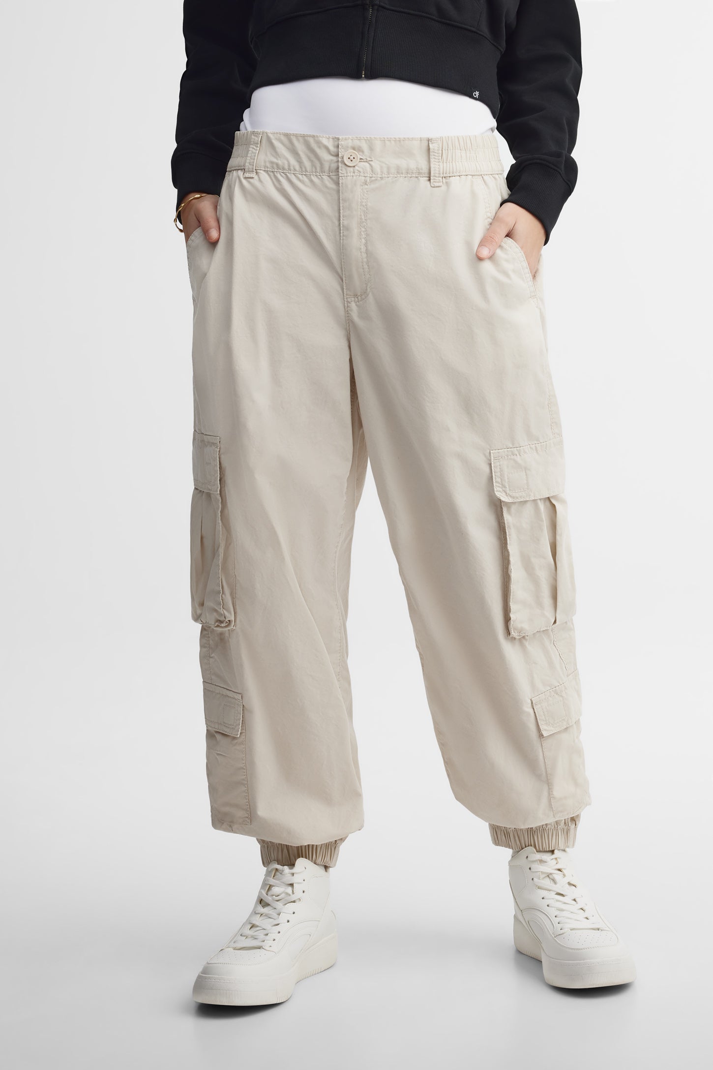 Pantalon parachute cargo coton - Femme && BEIGE