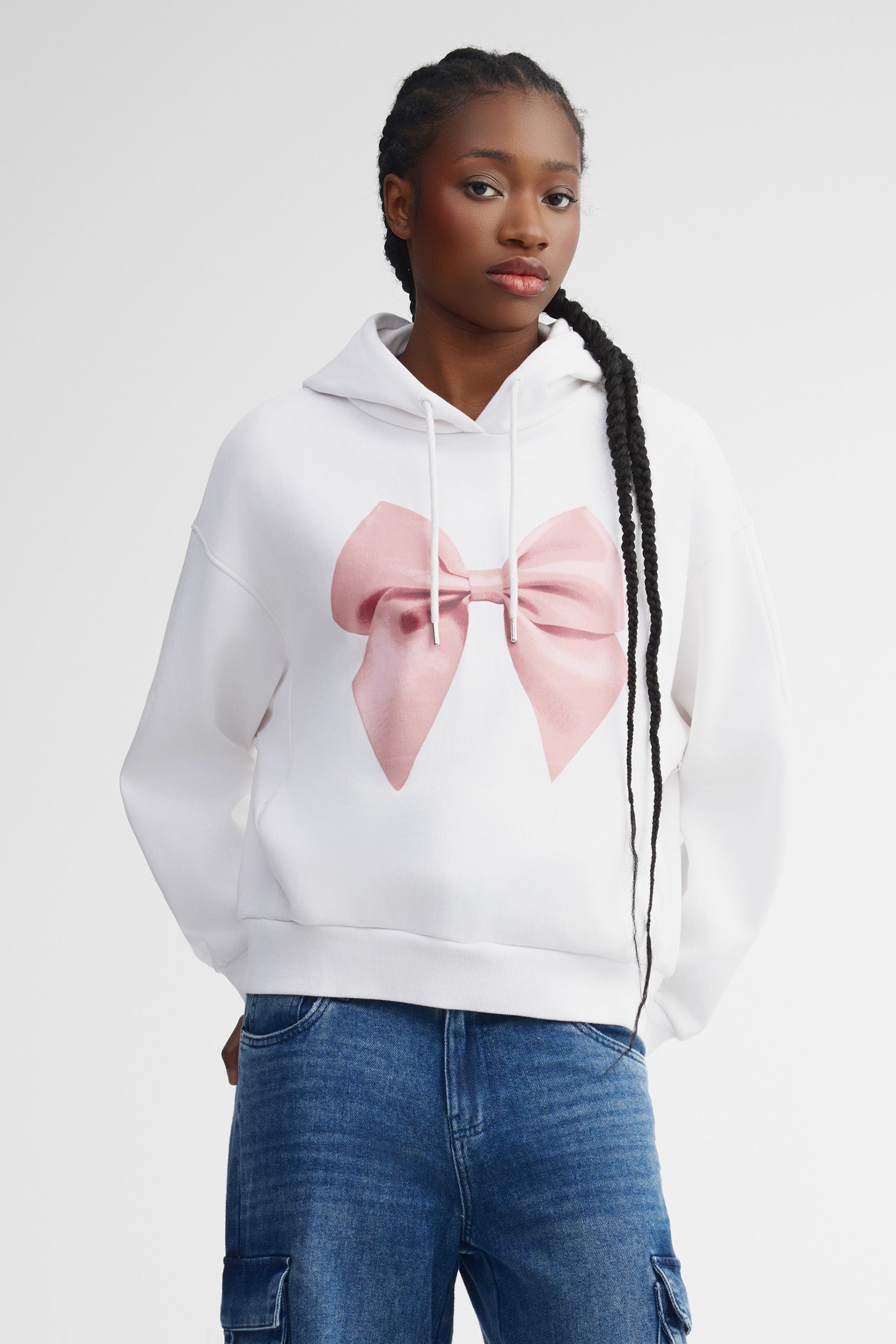Chandail à capuchon surdimensionné coton ouaté - Femme && BLANC MULTI
