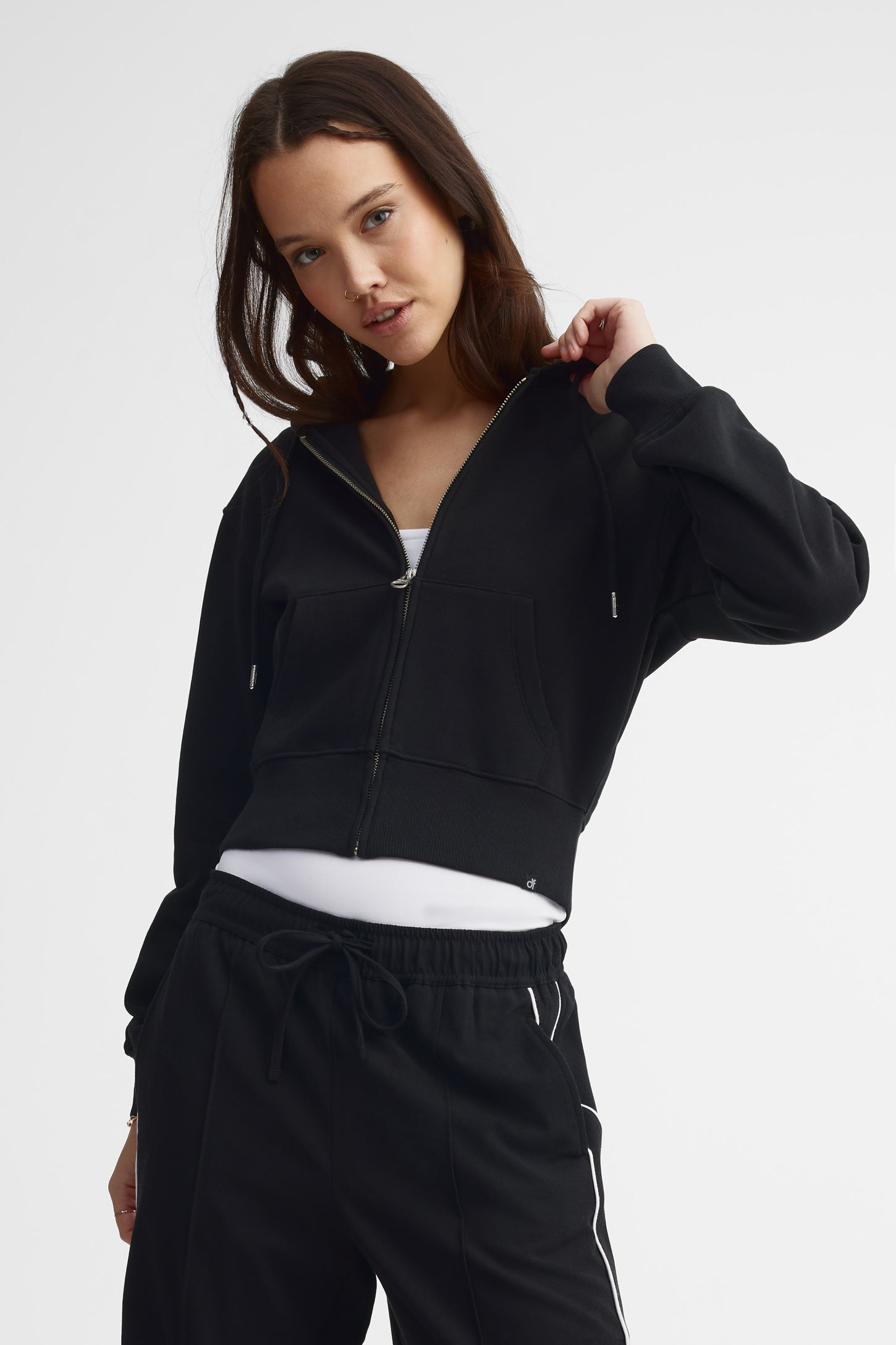Veste à capuchon écourtée coton ouaté - Femme && NOIR