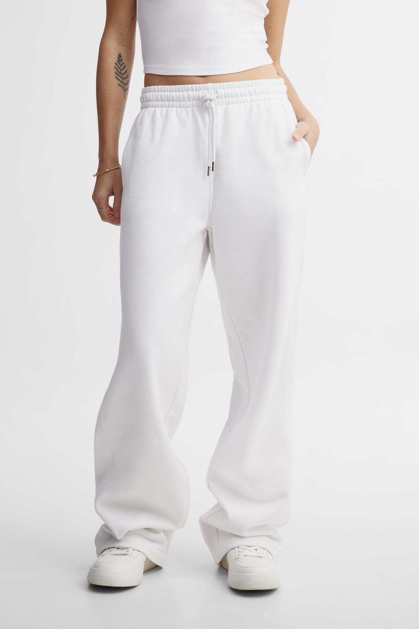 Pantalon taille haute coton ouaté - Femme && BLANC