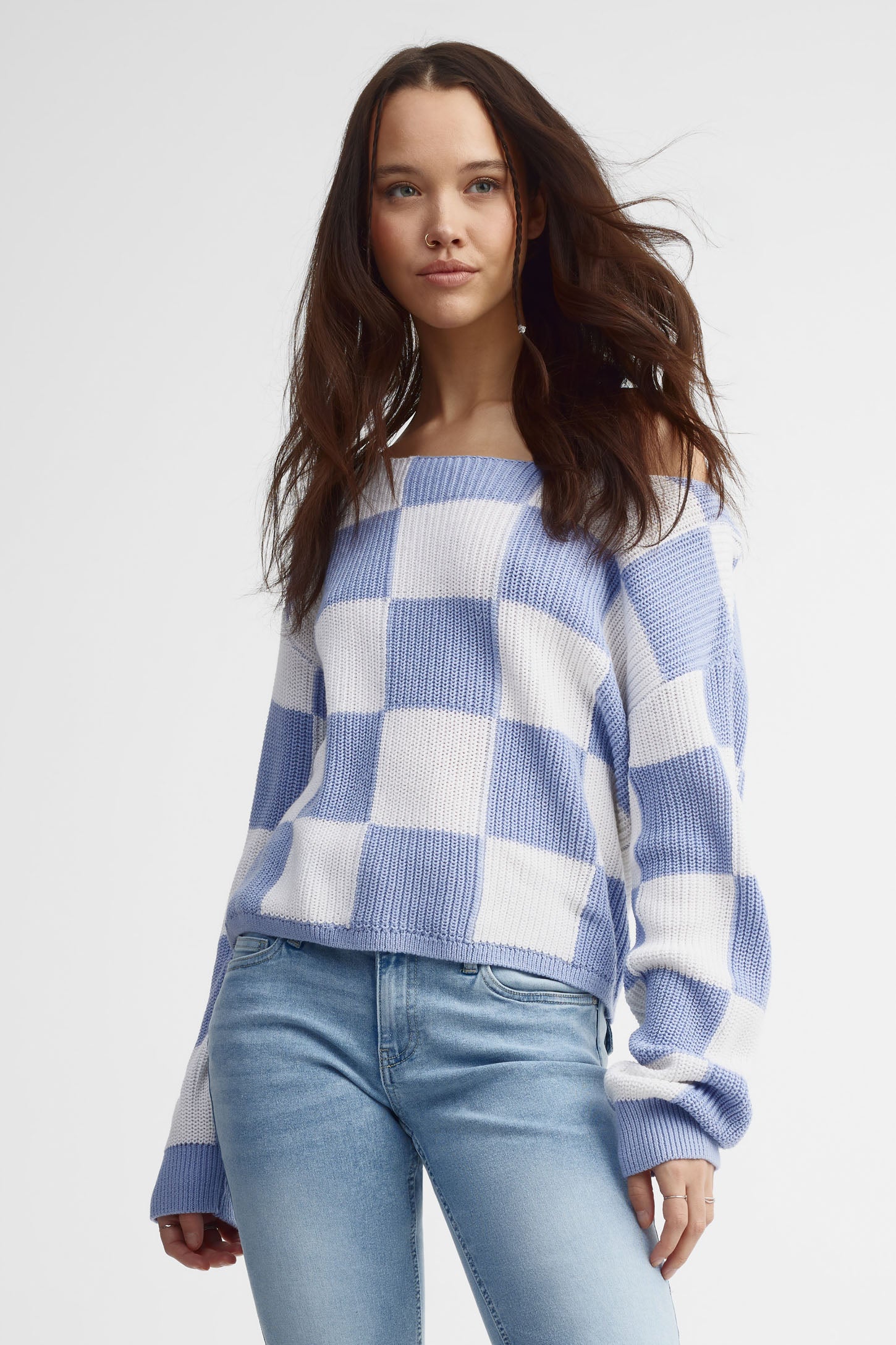 Chandail tricot à motifs - Femme && BLEU MULTI