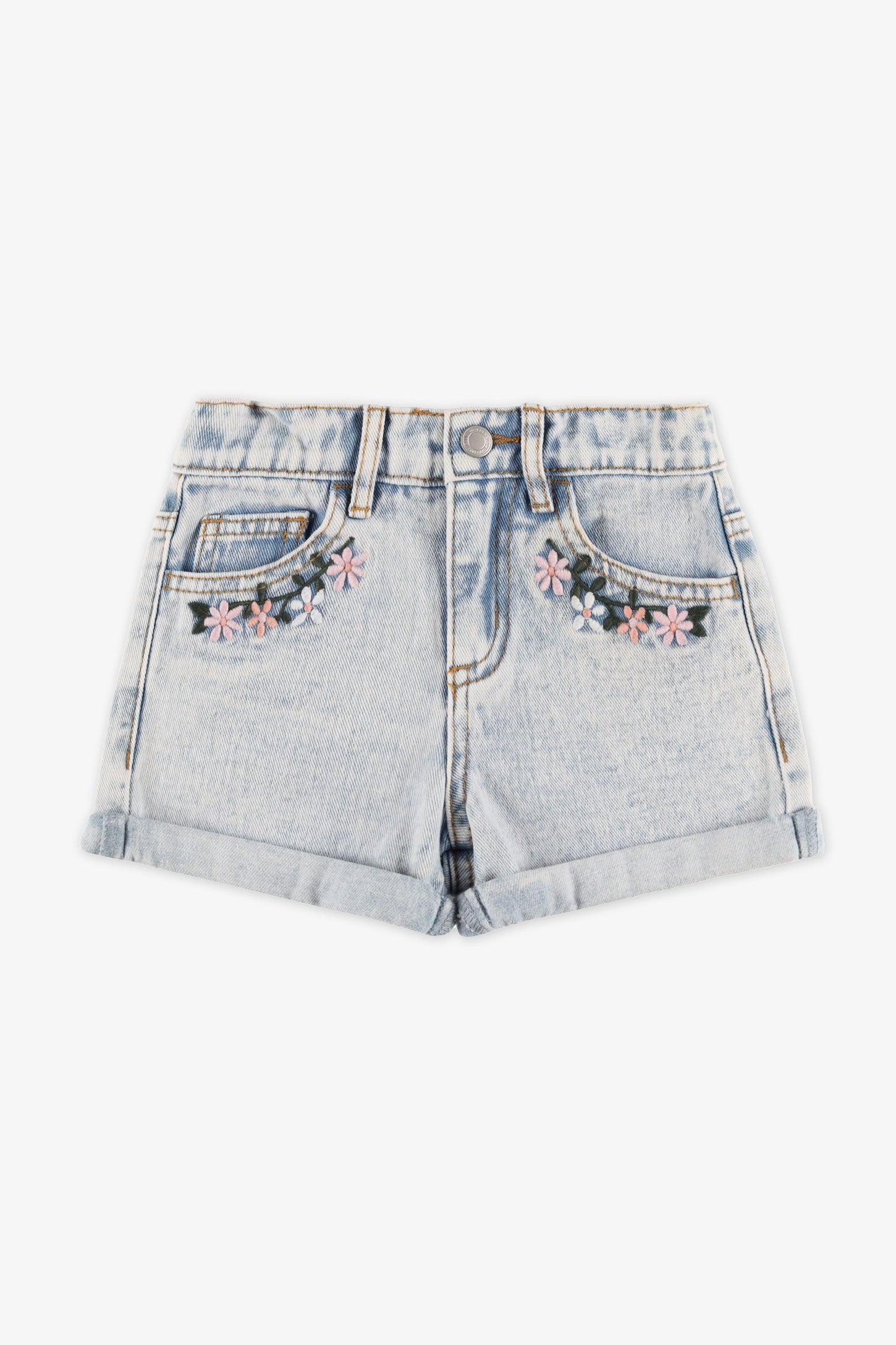 Short en jeans avec broderies - Enfant fille && BLEU PALE