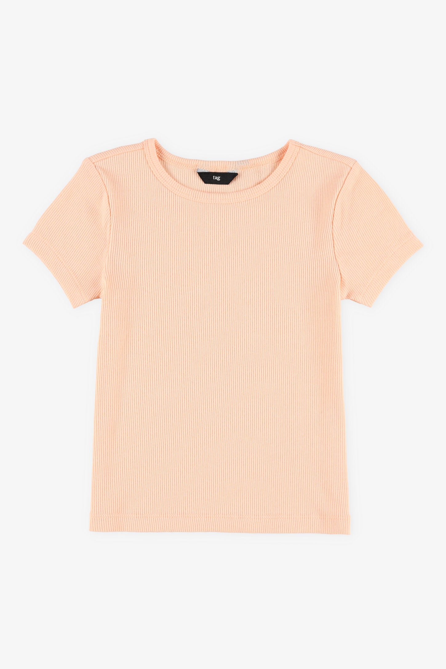 T-shirt côtelé en coton - Enfant fille && ORANGE