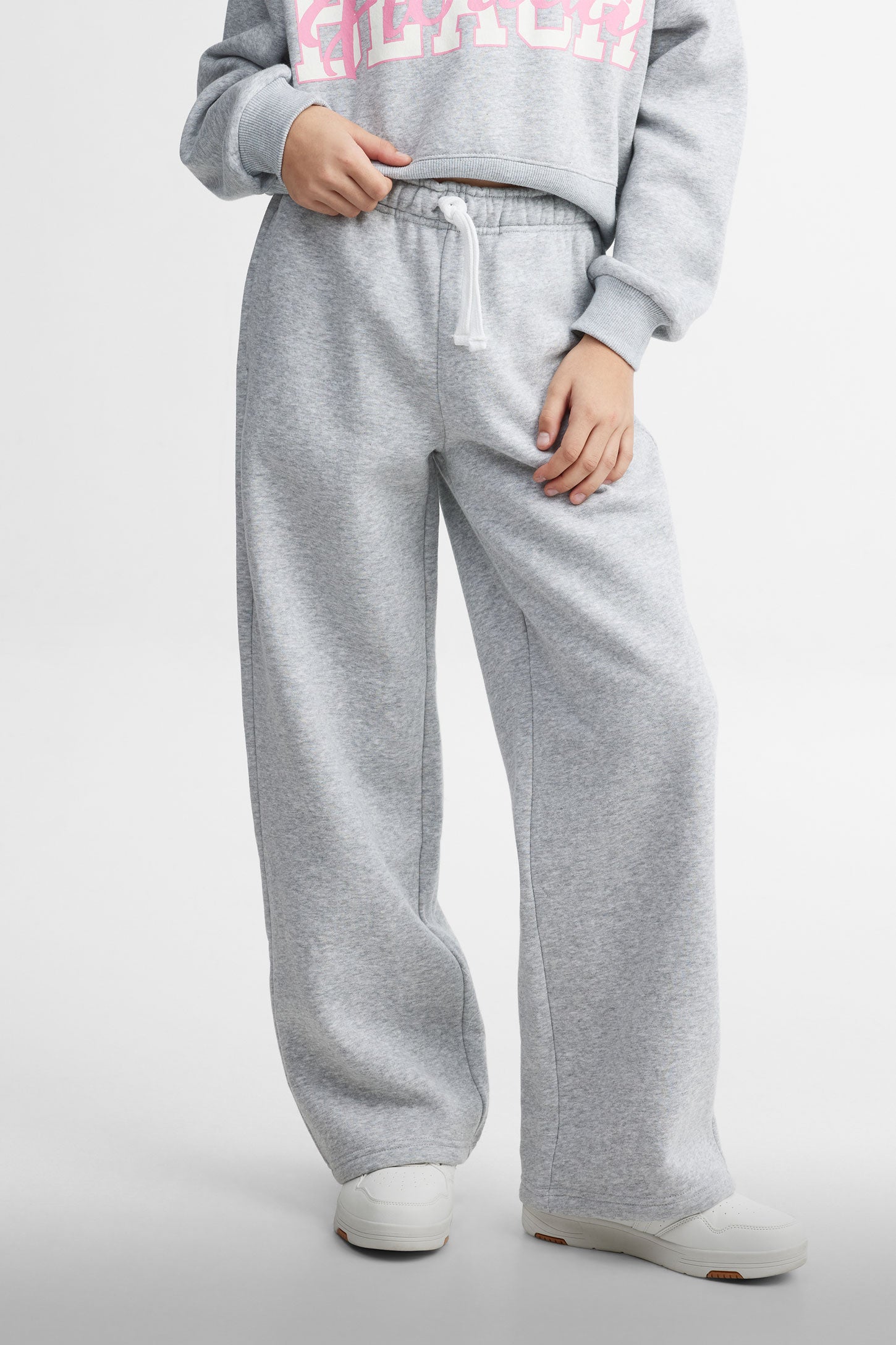 Pantalon jambe large coton ouaté - Ado fille && GRIS MIXTE