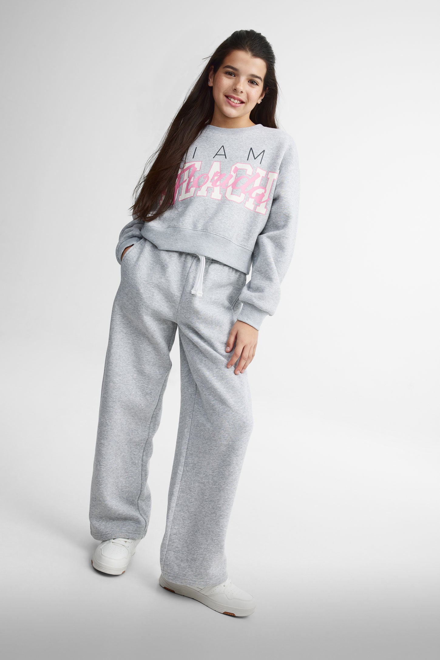 Pantalon jambe large coton ouaté - Ado fille && GRIS MIXTE