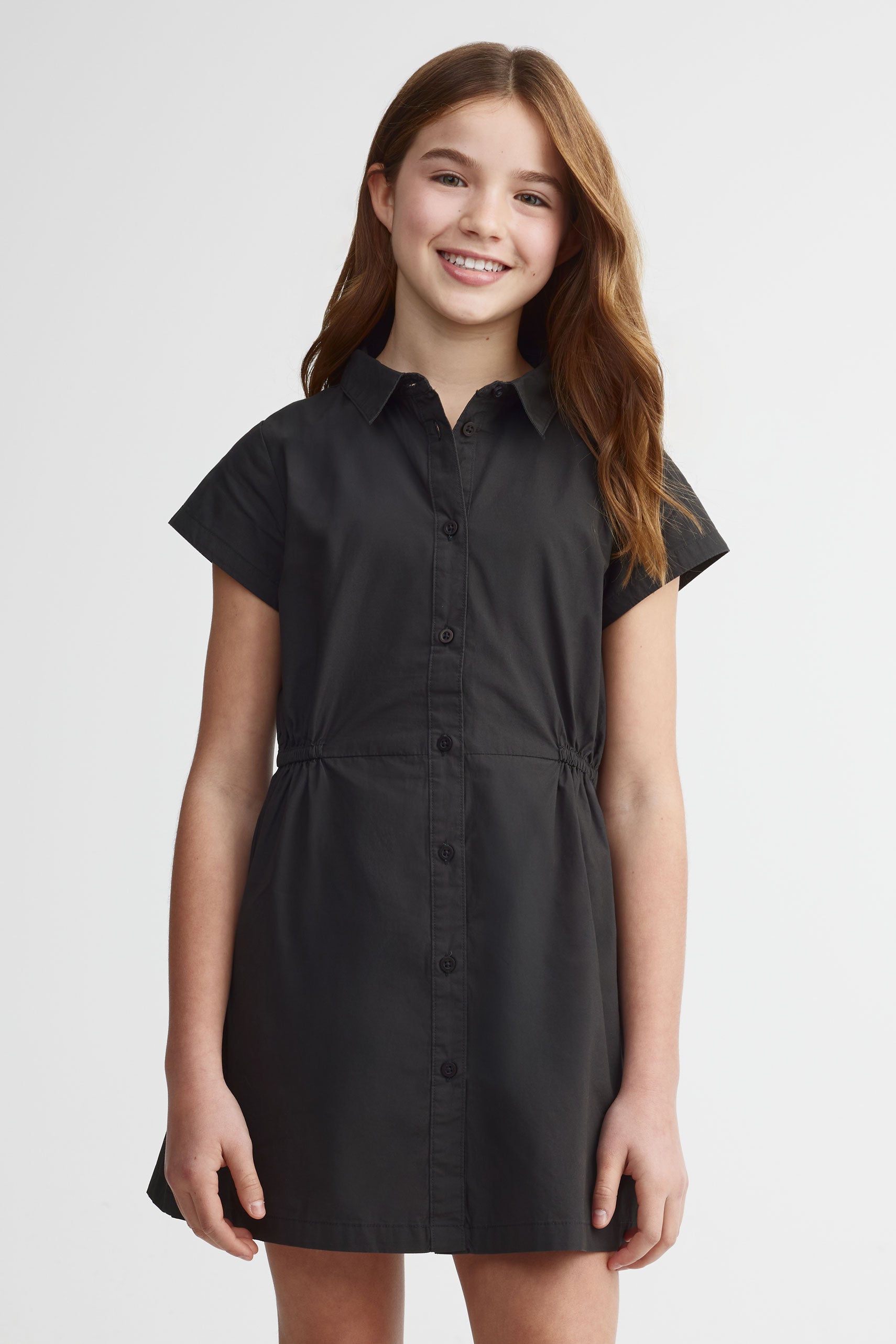 Robe-chemisier en coton - Ado fille && NOIR