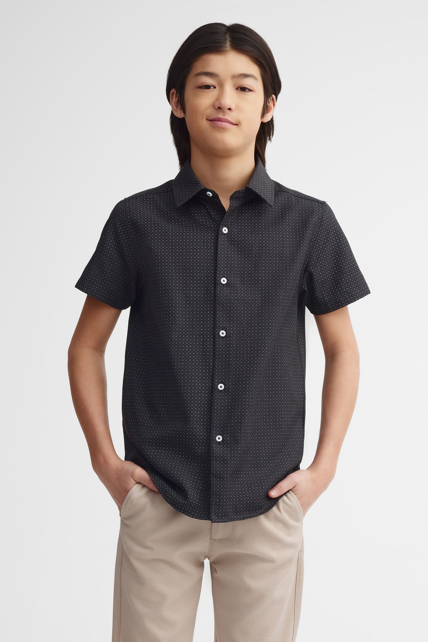 Chemise manches courtes imprimée coton - Ado garçon && NOIR