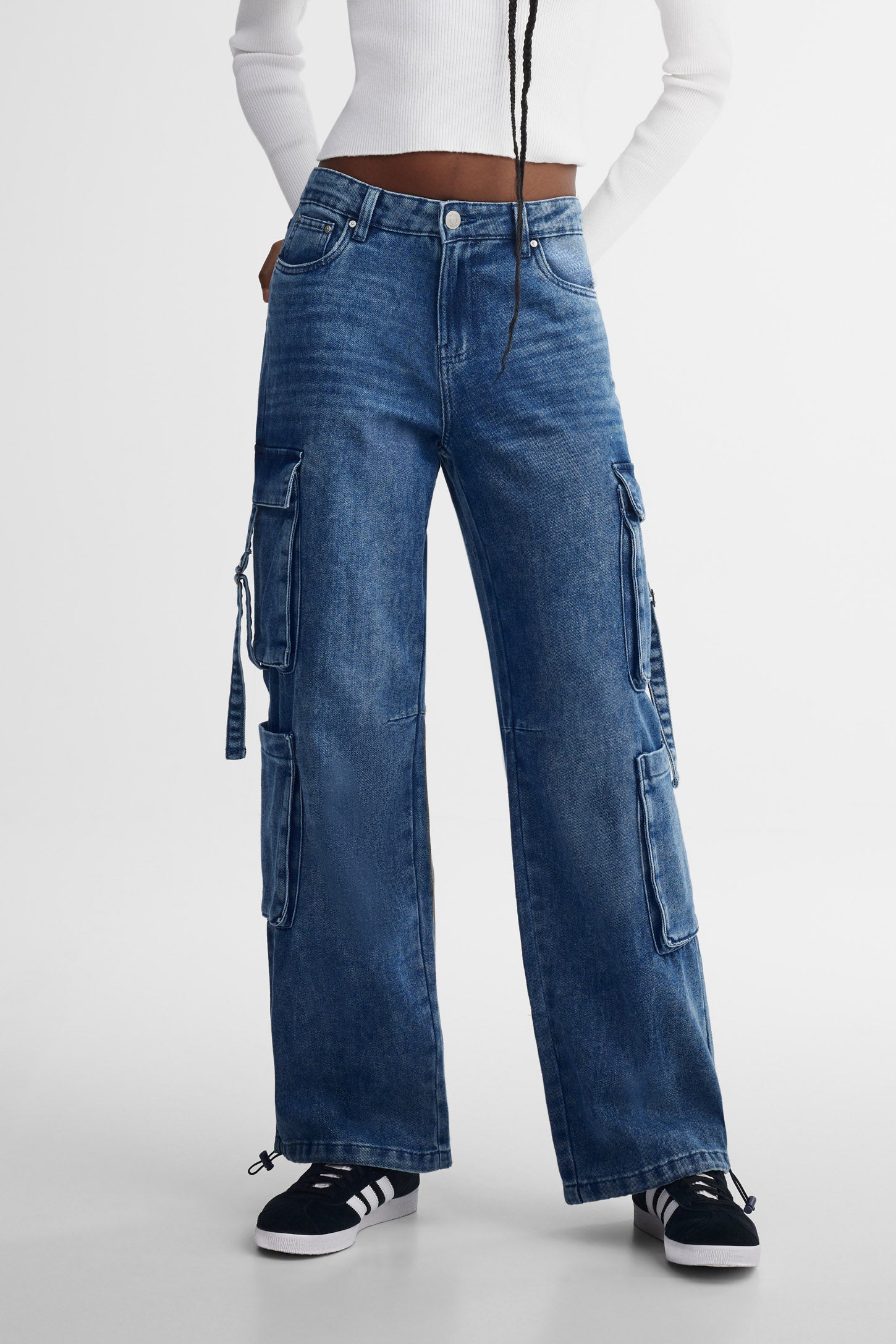 Jeans cargo coupe ample - Femme && DENIM MOYEN