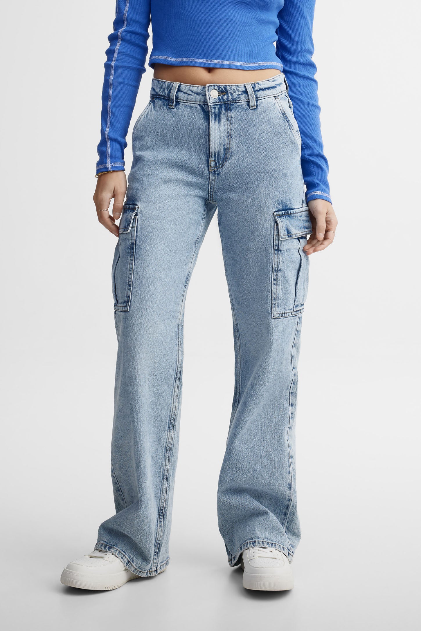 Jeans cargo jambe droite - Femme && DENIM PALE