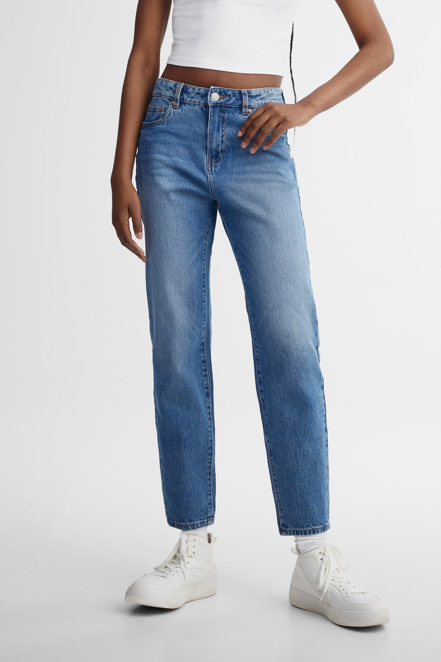 Jeans coupe ''Mom'' - Femme && DENIM MOYEN
