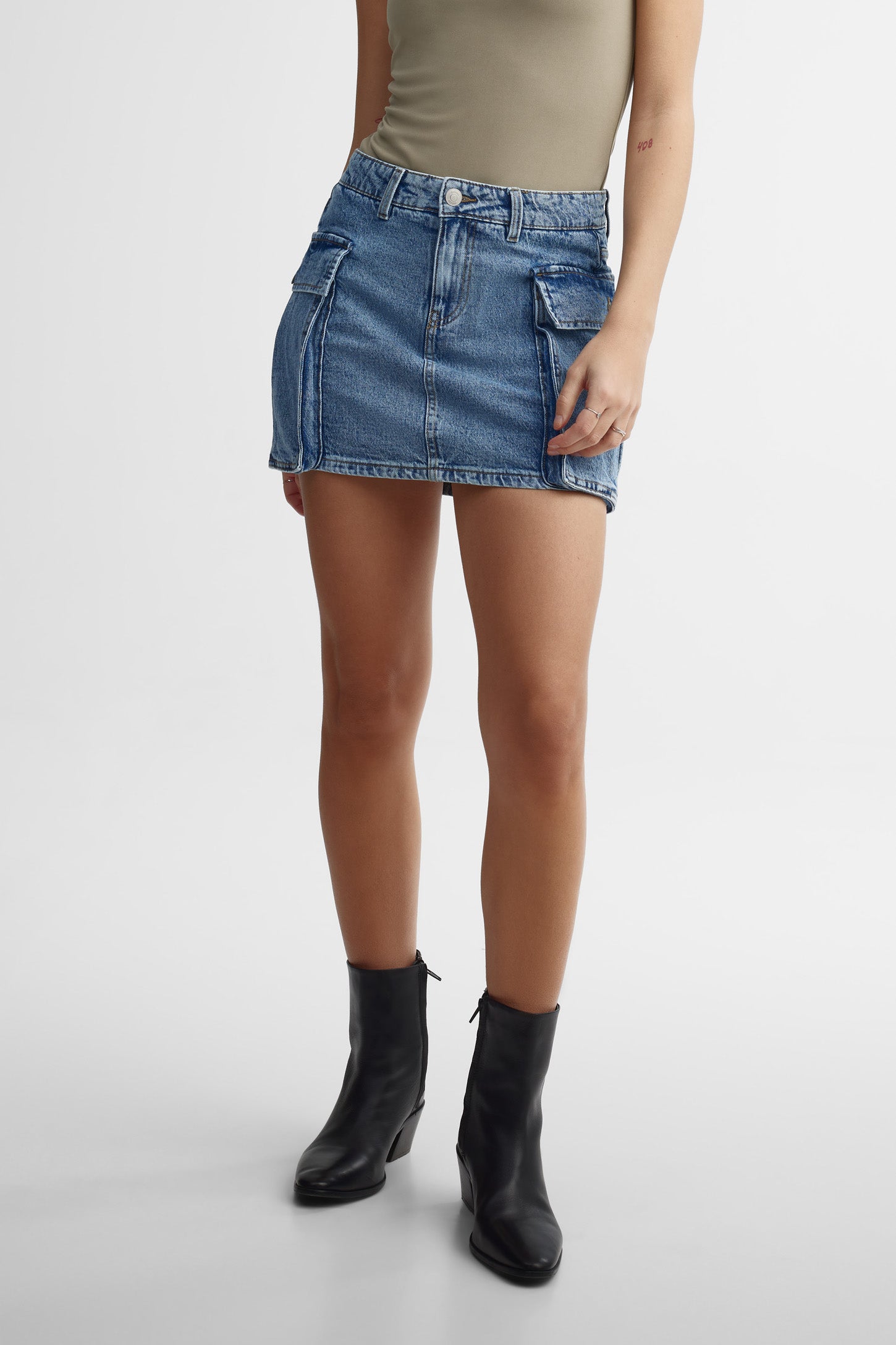 Jupe courte cargo en jeans - Femme && DENIM MOYEN