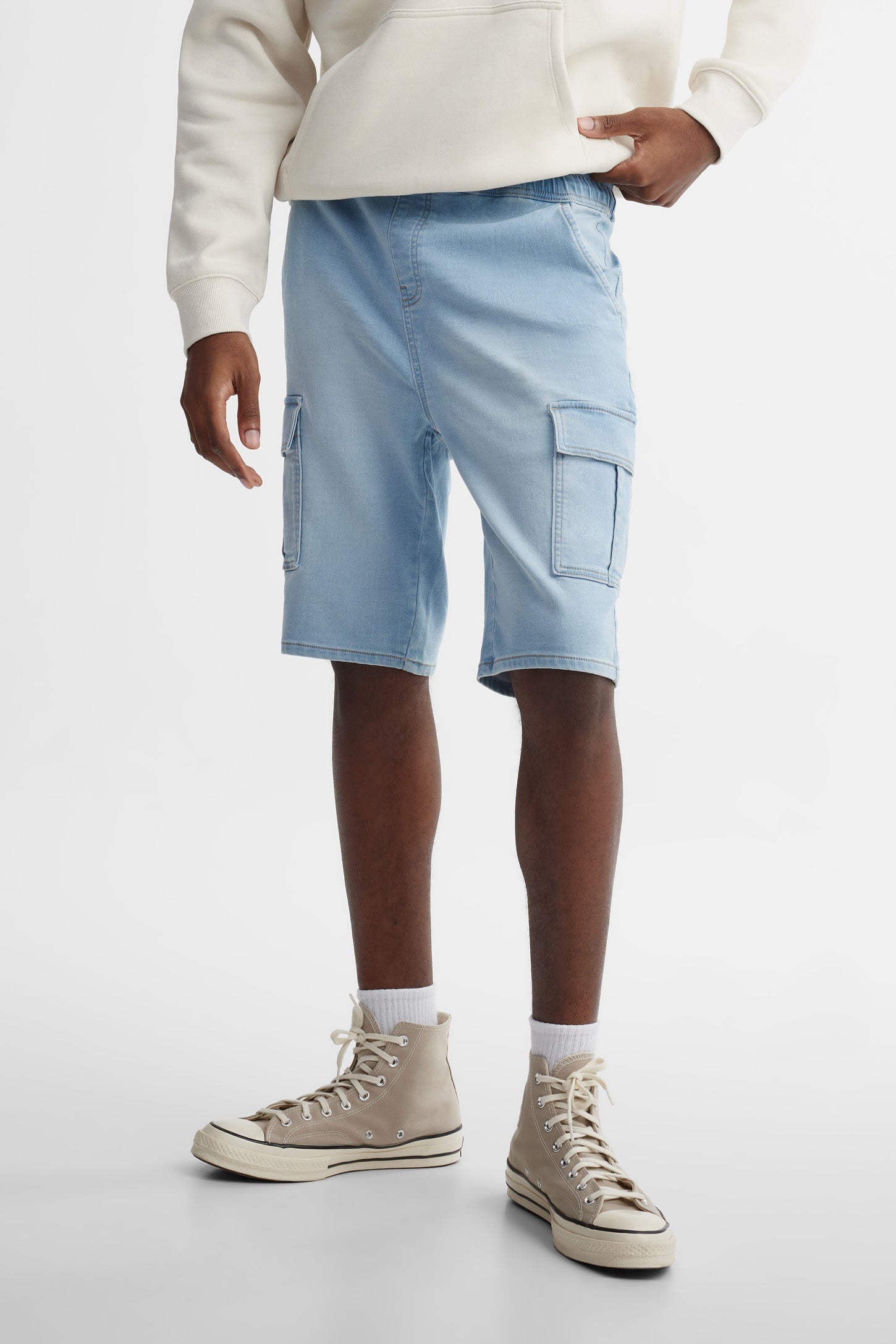 Short cargo en jeans - Homme && BLEU PALE