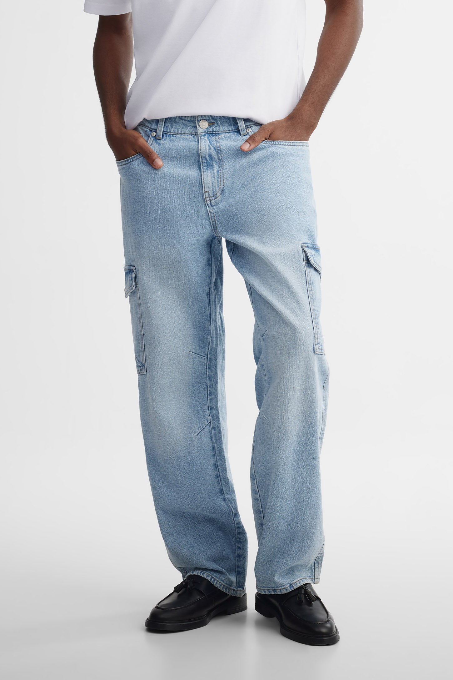Jeans ''skater'' cargo - Homme && BLEU PALE