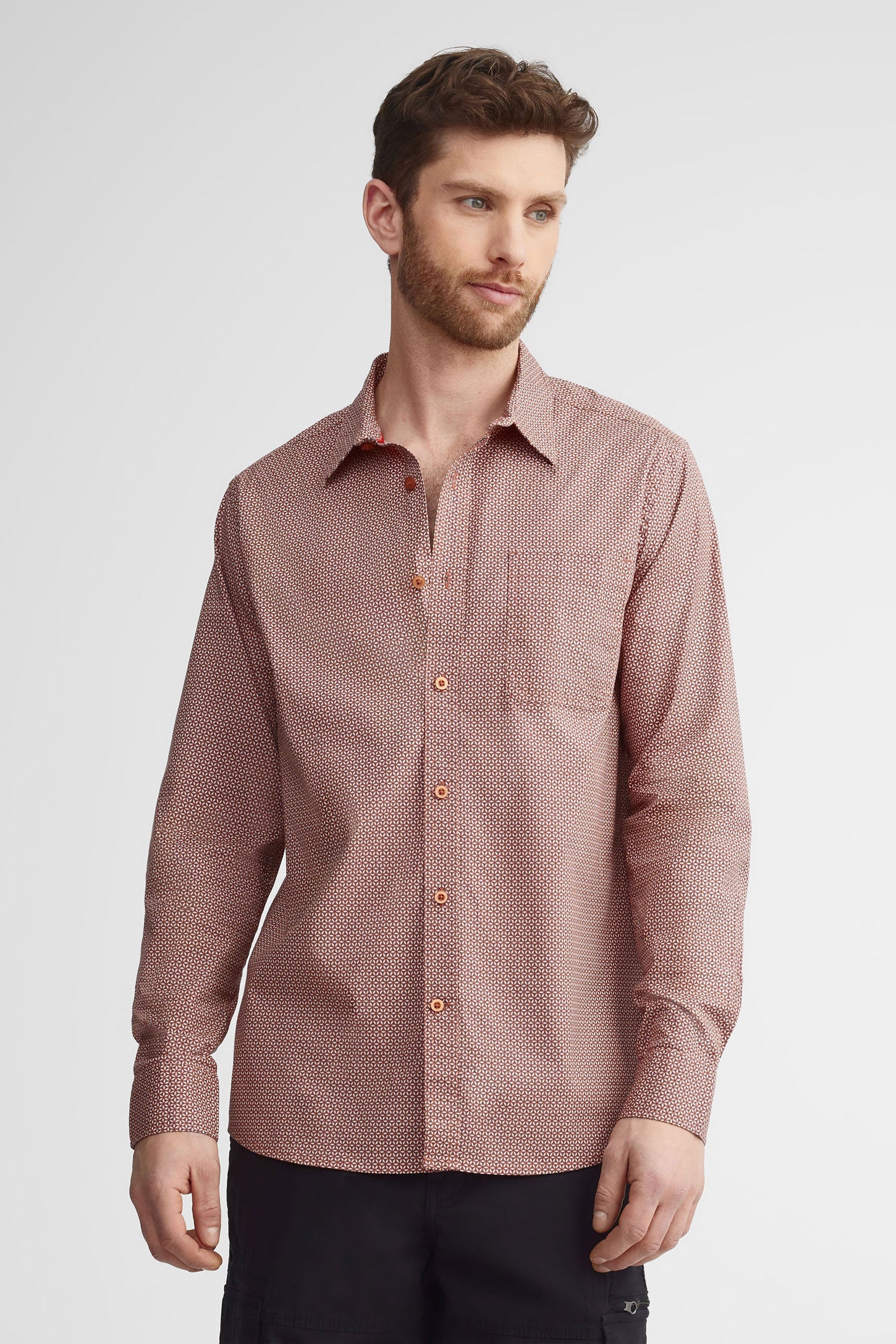 Chemise imprimée coupe régulière coton - Homme && ORANGE MULTI
