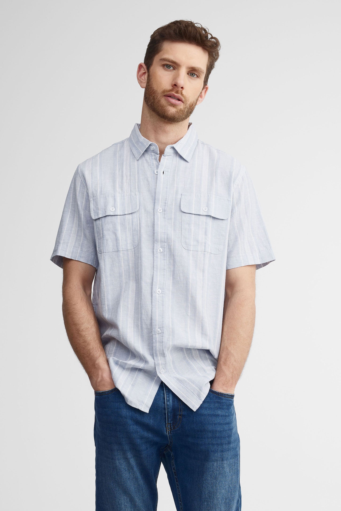 Chemise manches courtes coton - Homme && BLEU MULTI