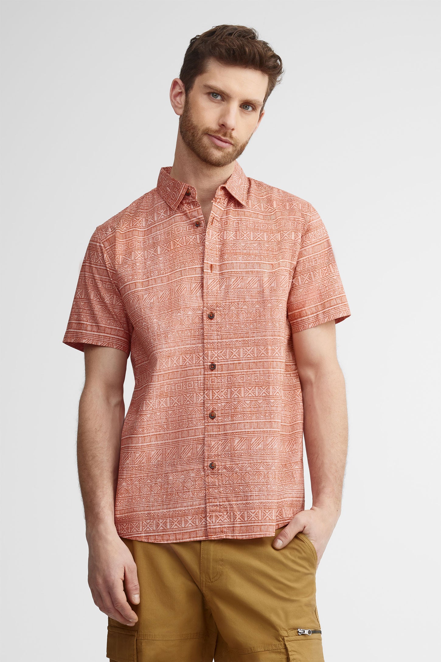 Chemise manches courtes en coton - Homme && ROUGE/MULTI