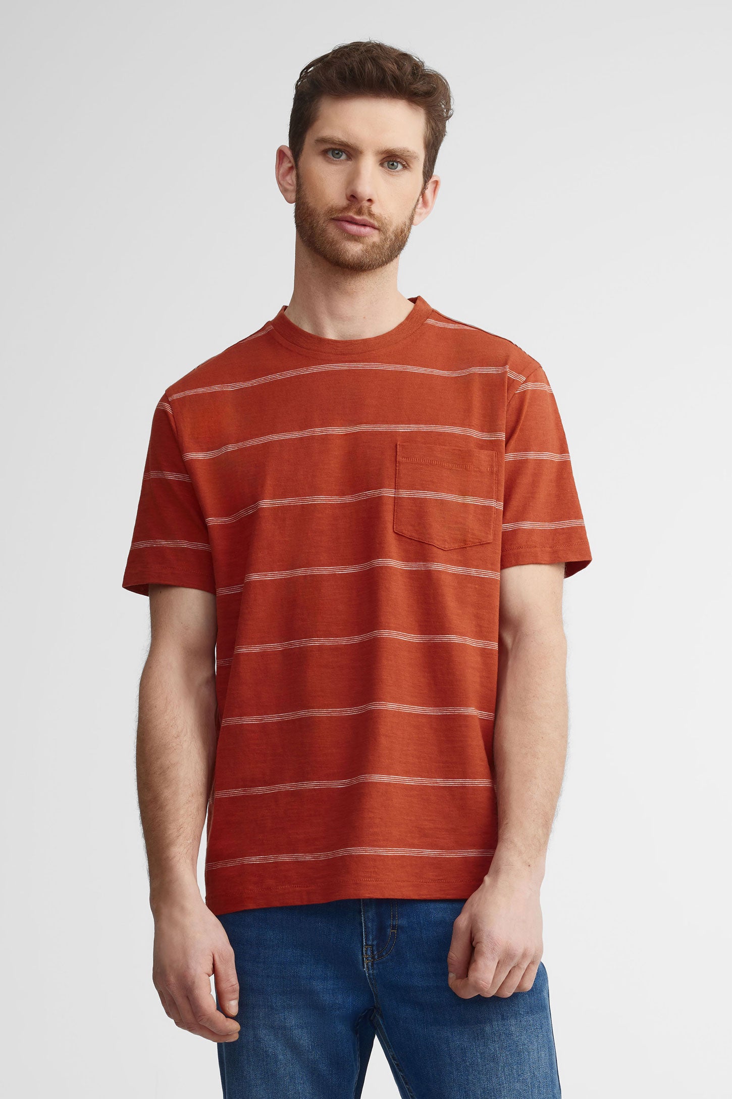 T-shirt à poche rayé coton - Homme && ROUGE/MULTI