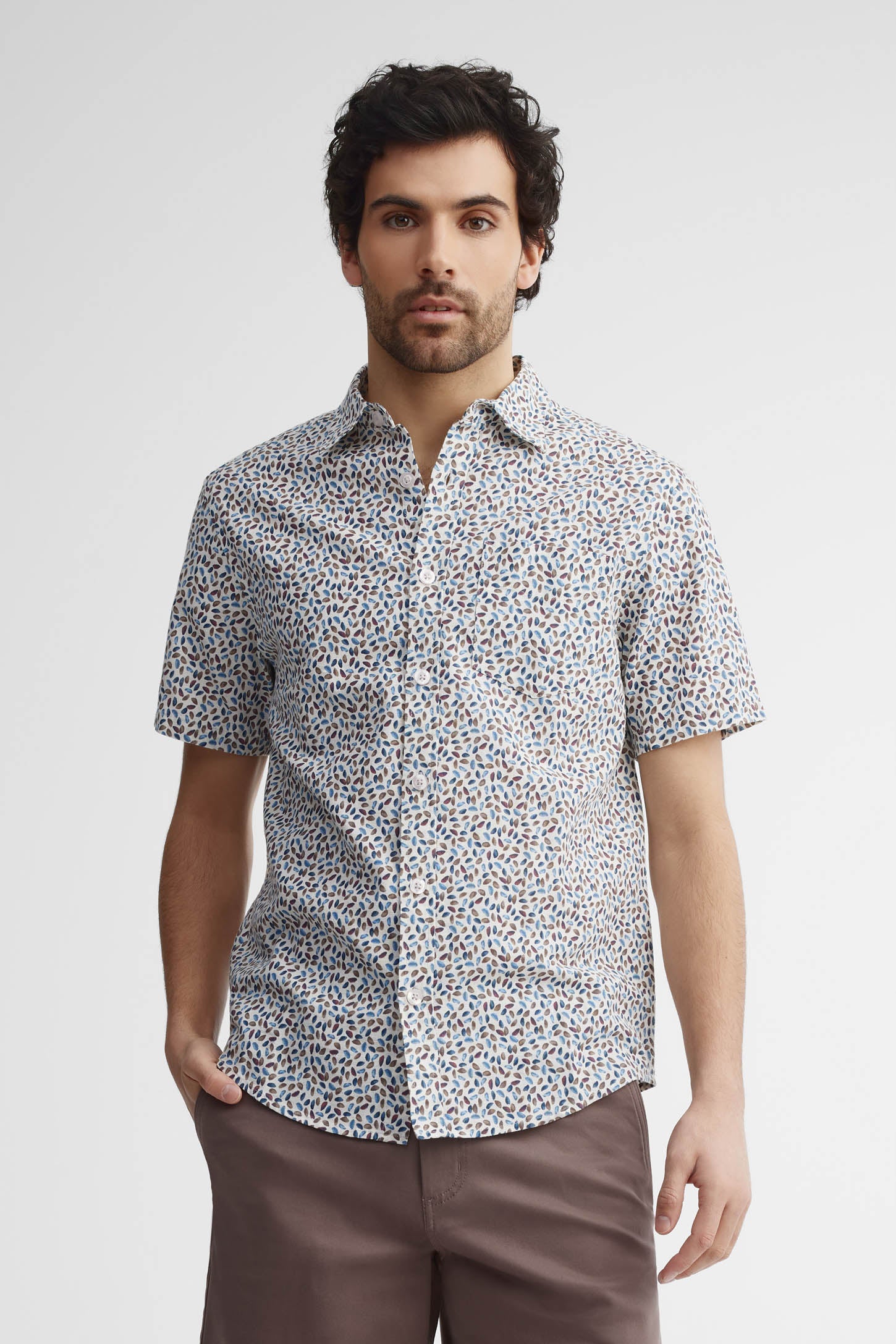 Chemise manches courtes imprimée - Homme && BLANC CASSÉ/MULTI