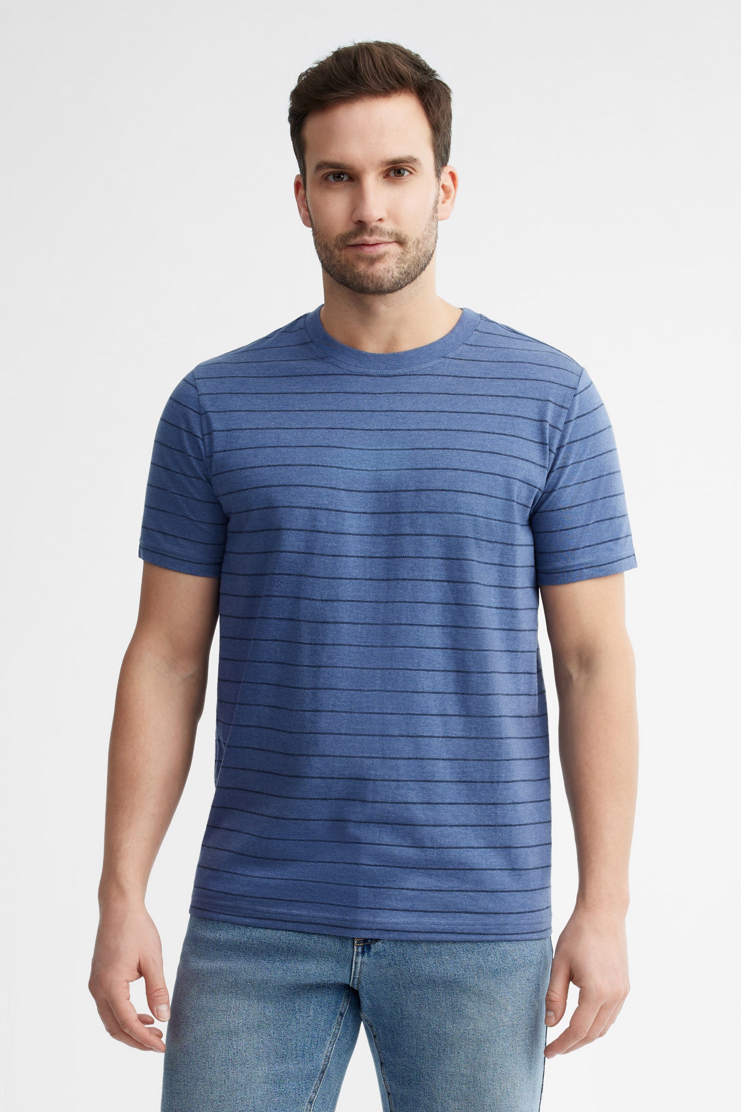 T-shirt col rond imprimé en coton, 2/30$ - Homme && BLEU MULTI