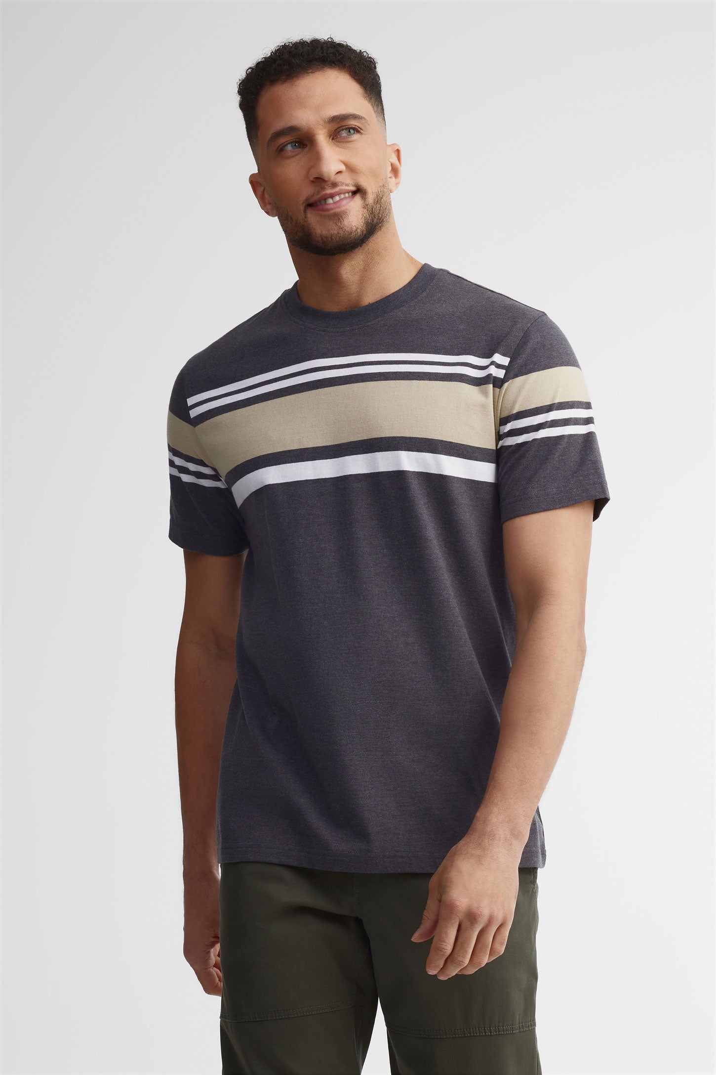 T-shirt col rond imprimé coton, 2/30$ - Homme && CHARBON/MULTI