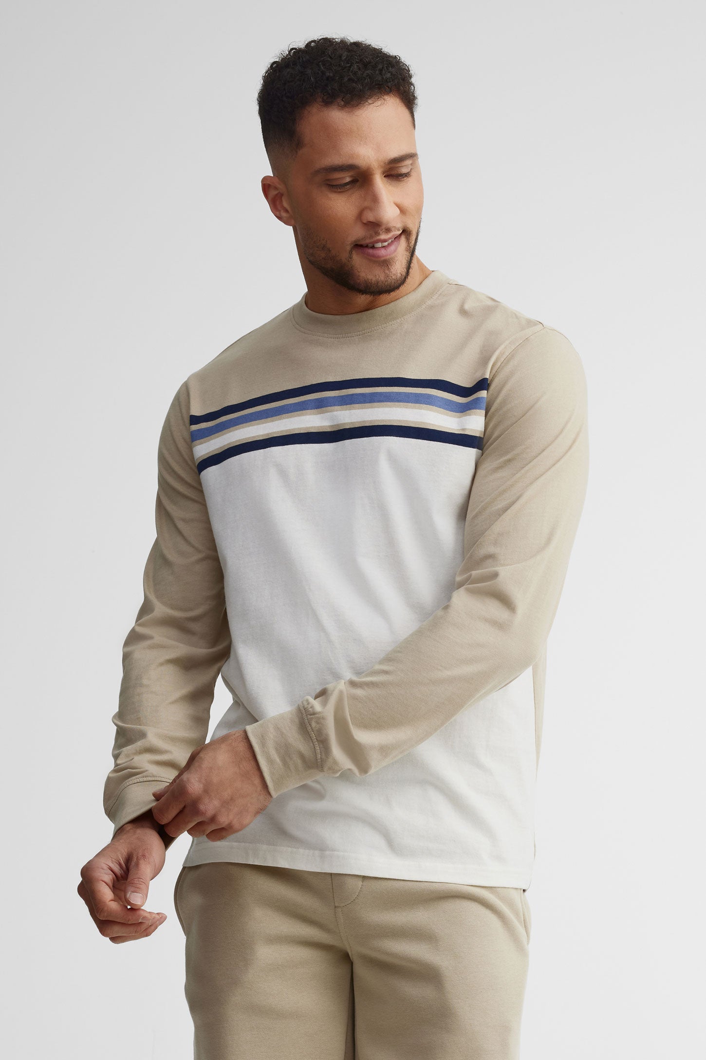 Chandail col rond en coton - Homme && BEIGE/MULTI