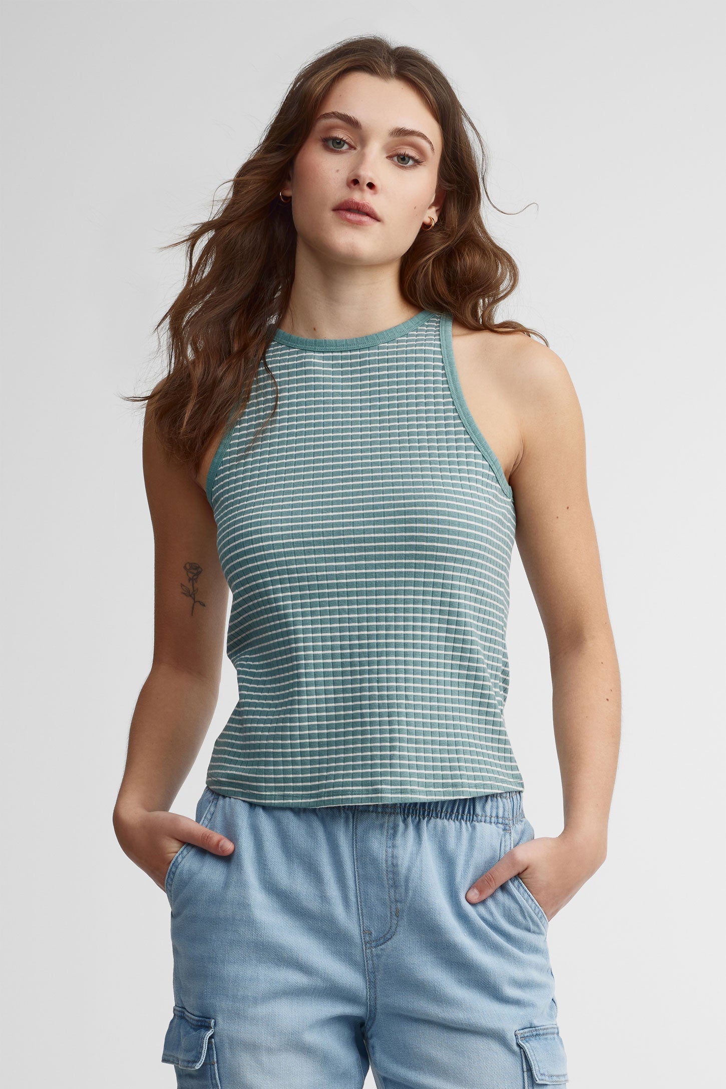 Camisole halter côtelée - Femme && TURQUOISE/MULTI