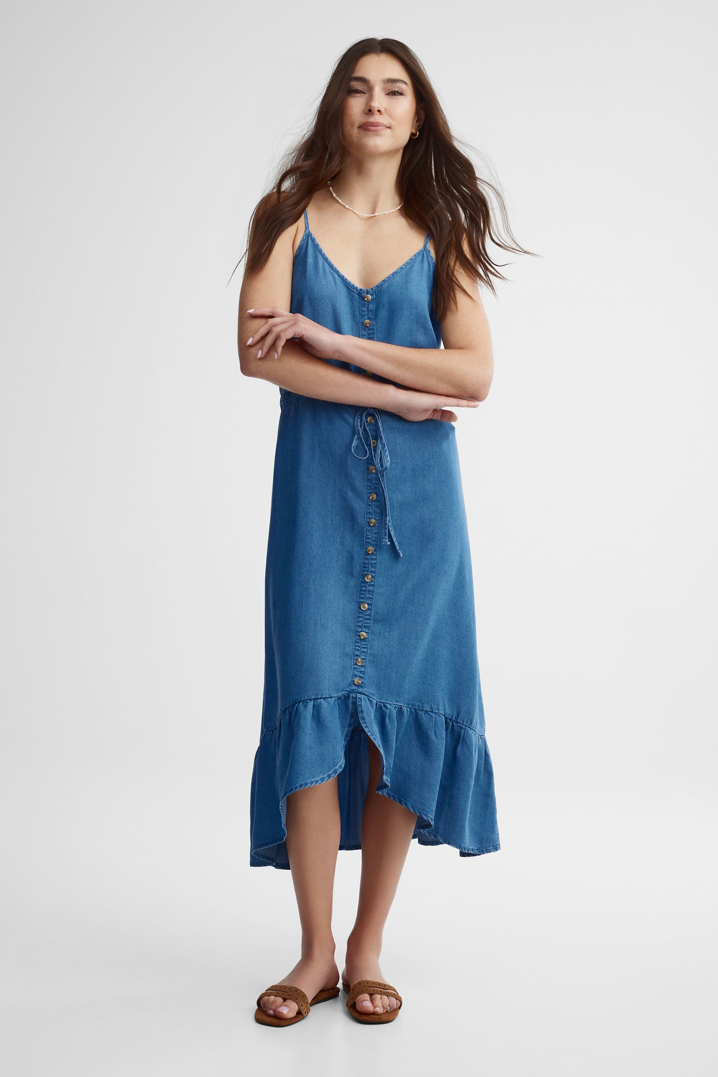 Robe midi en lyocell - Femme && BLEU FONCE