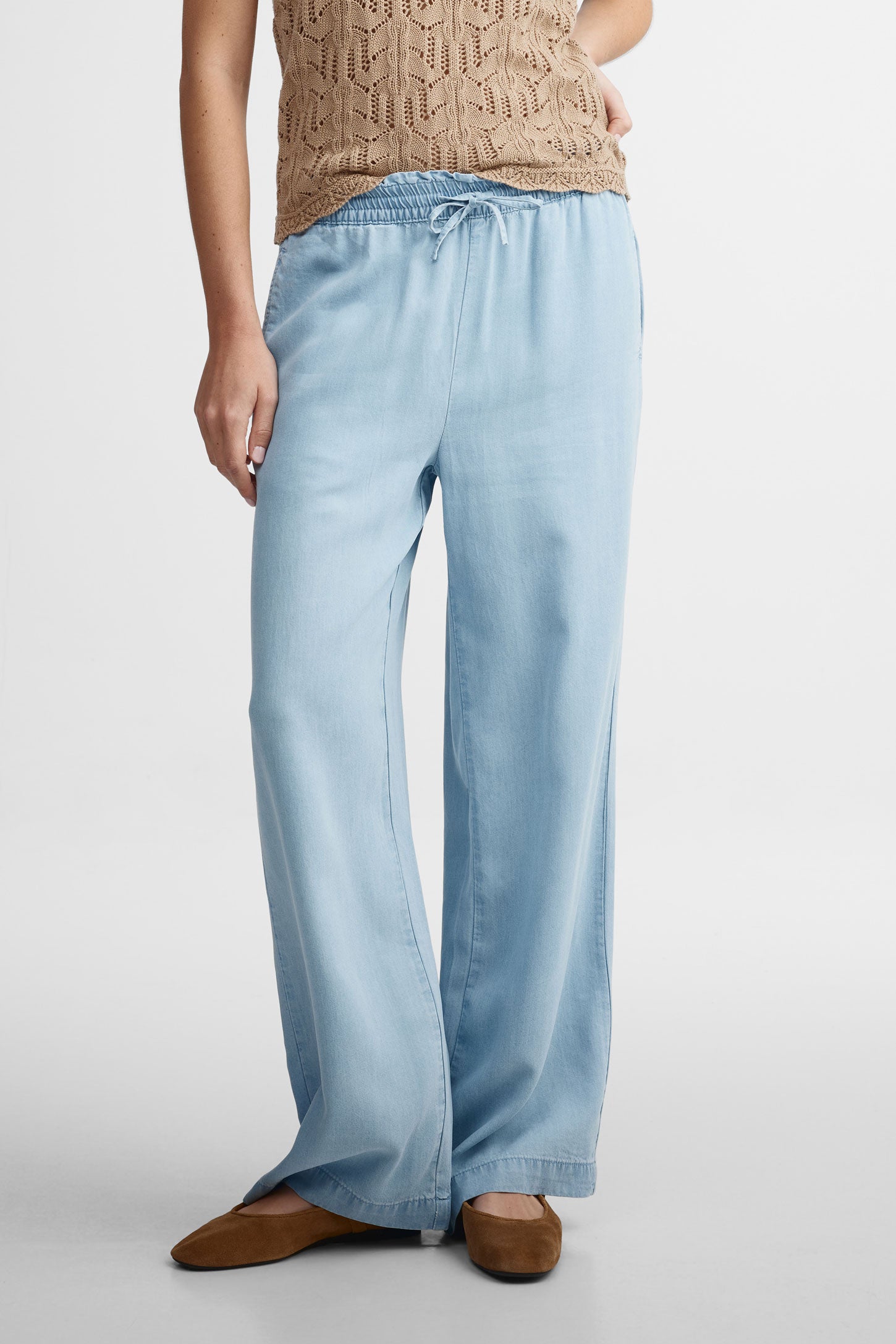 Pantalon jambe large en lyocell - Femme && BLEU PALE