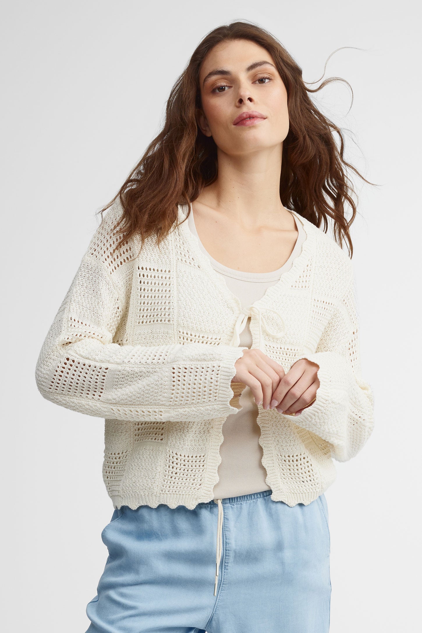 Cardigan tricot ajouré - Femme && IVOIRE
