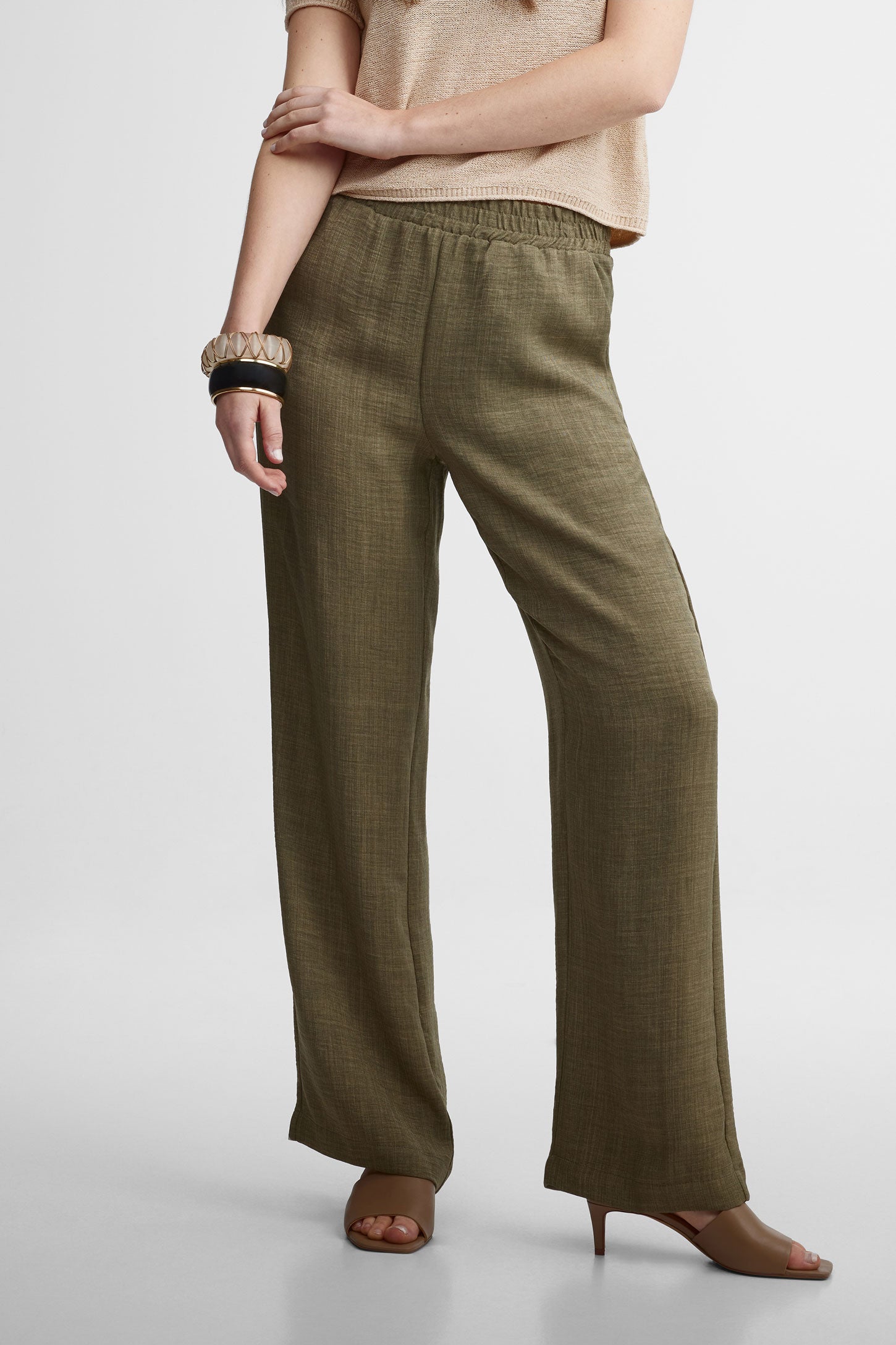 Pantalon taille haute jambe large - Femme && KAKI