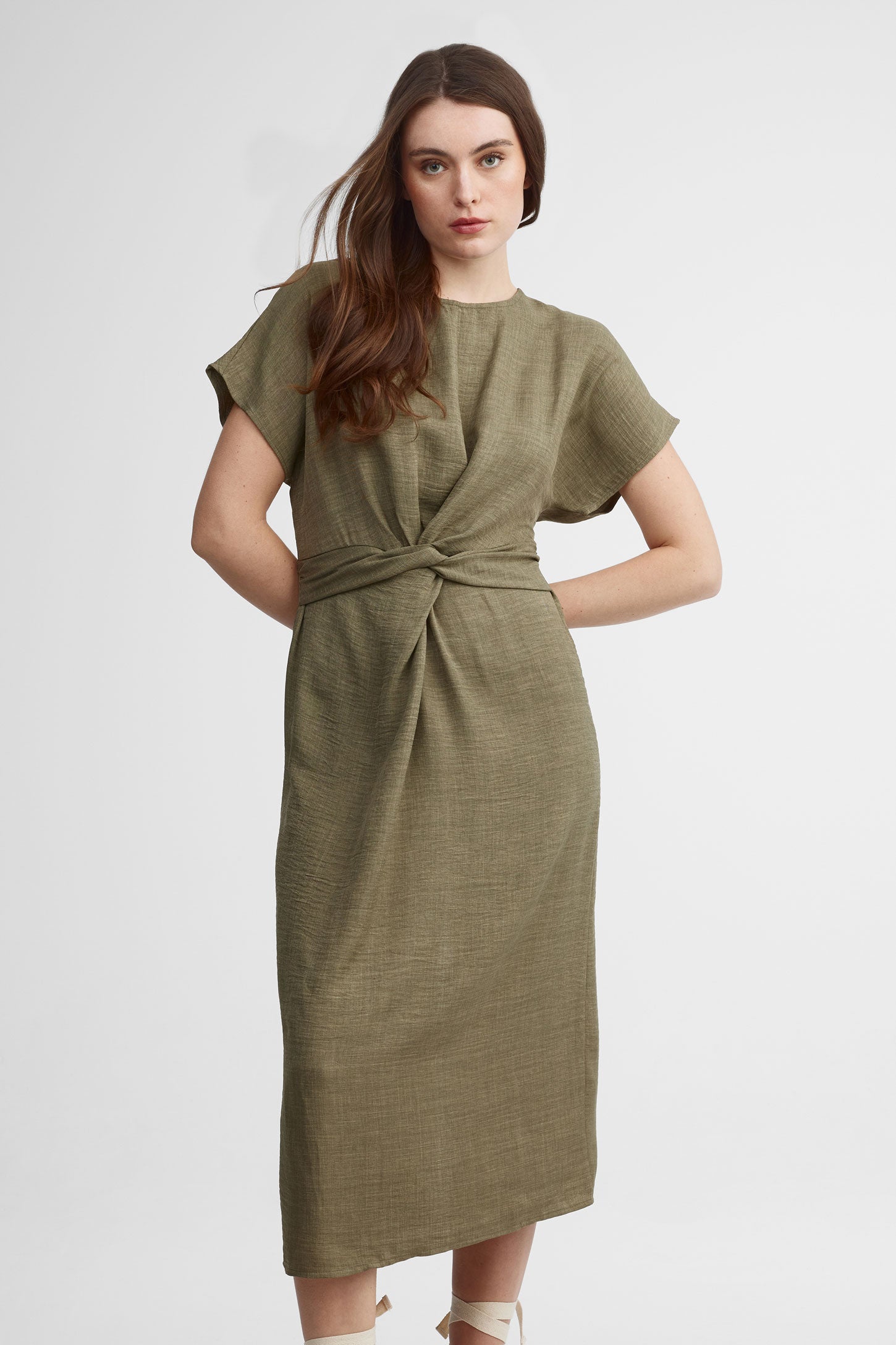 Robe maxi torsadée - Femme && KAKI