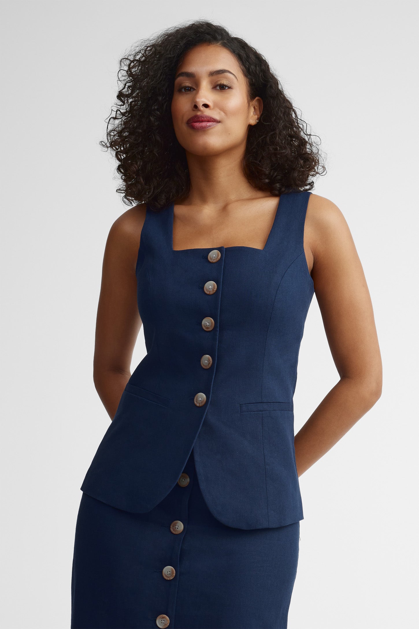 Veste habillée col carré doublée - Femme && BLEU MARINE