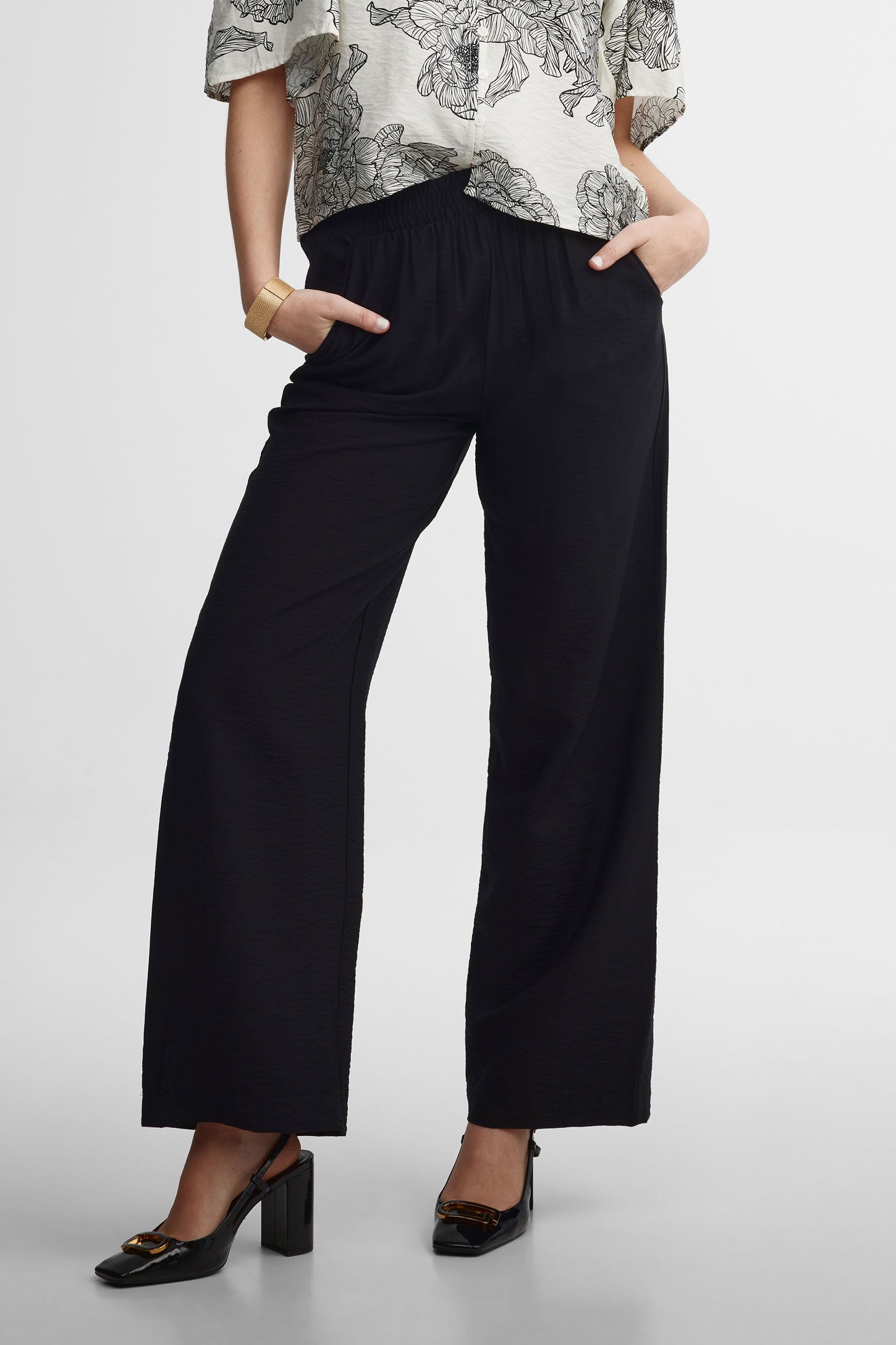 Pantalon taille haute jambe large - Femme && NOIR