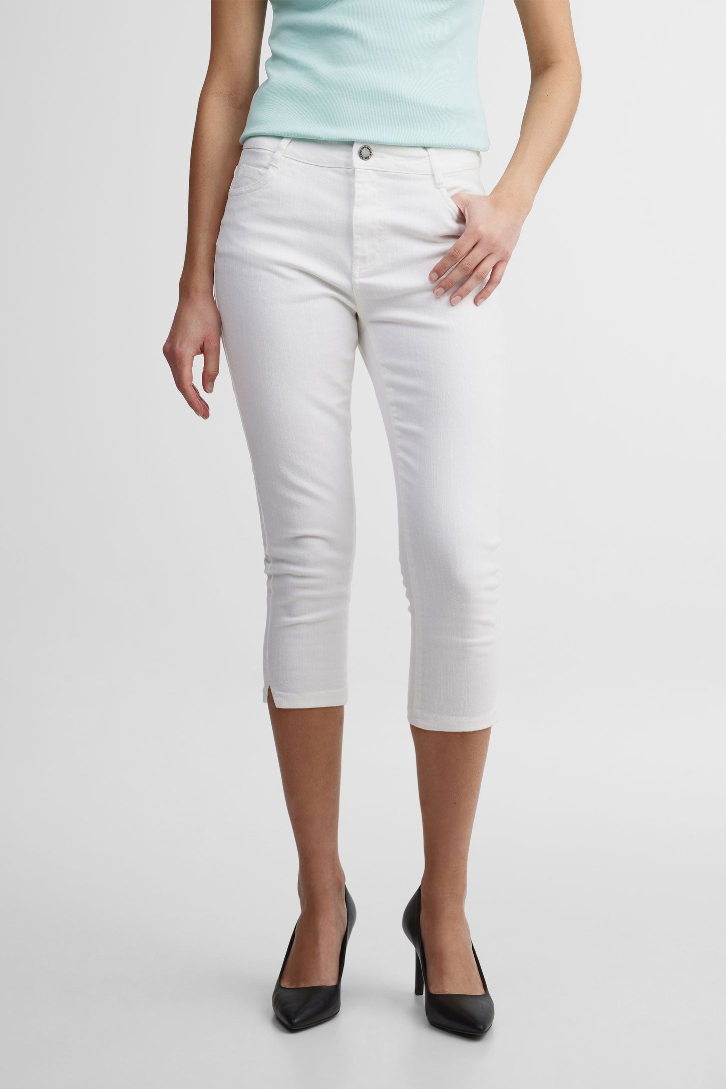 Capri 5 poches extensible coupe ajustée en twill - Femme && BLANC