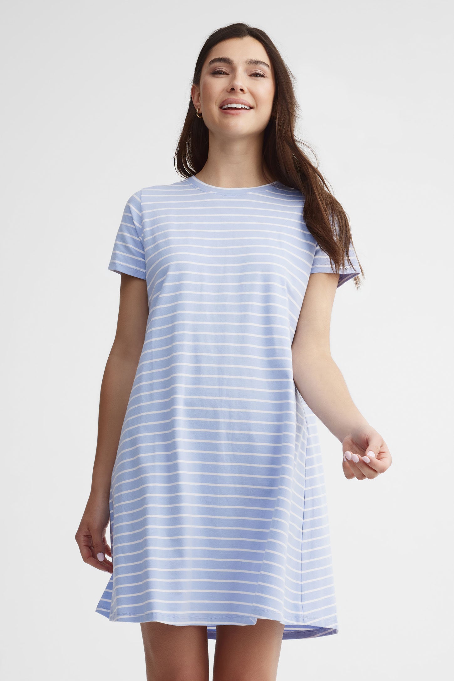 Robe trapèze courte rayée - Femme && BLEU MULTI