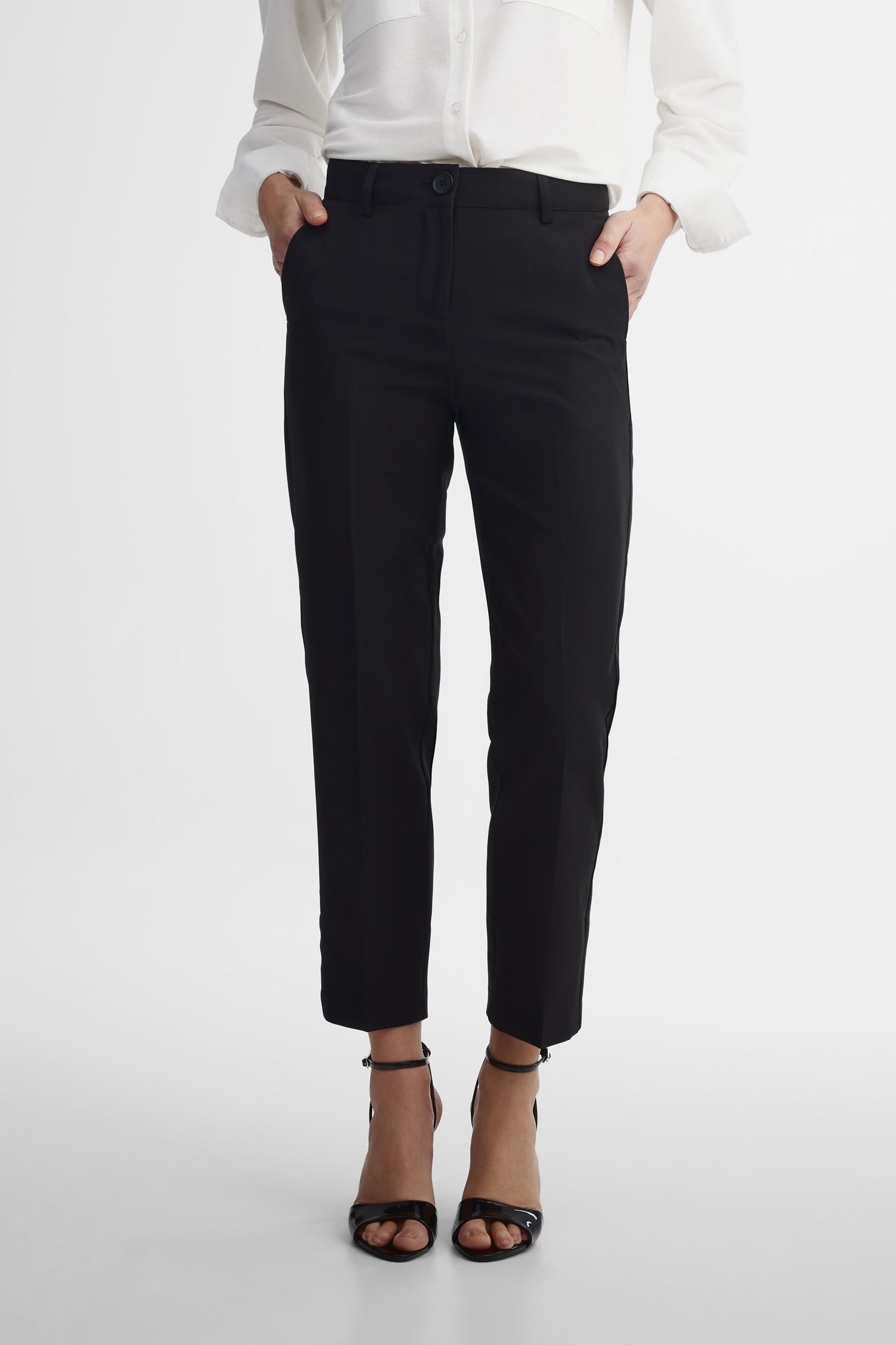 Pantalon en crêpe jambe droite 28'' - Femme && NOIR