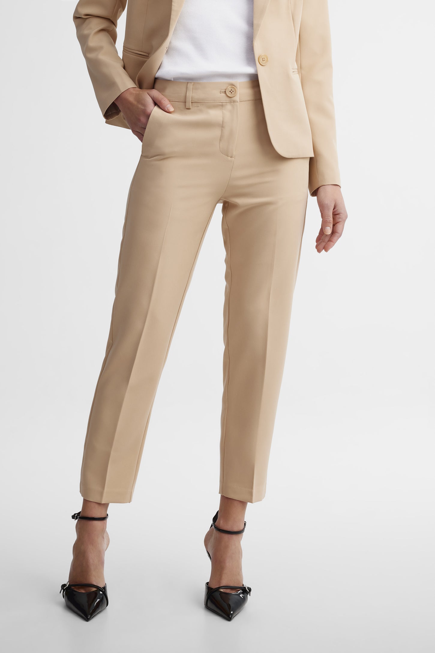 Pantalon en crêpe jambe droite 28'' - Femme && BEIGE